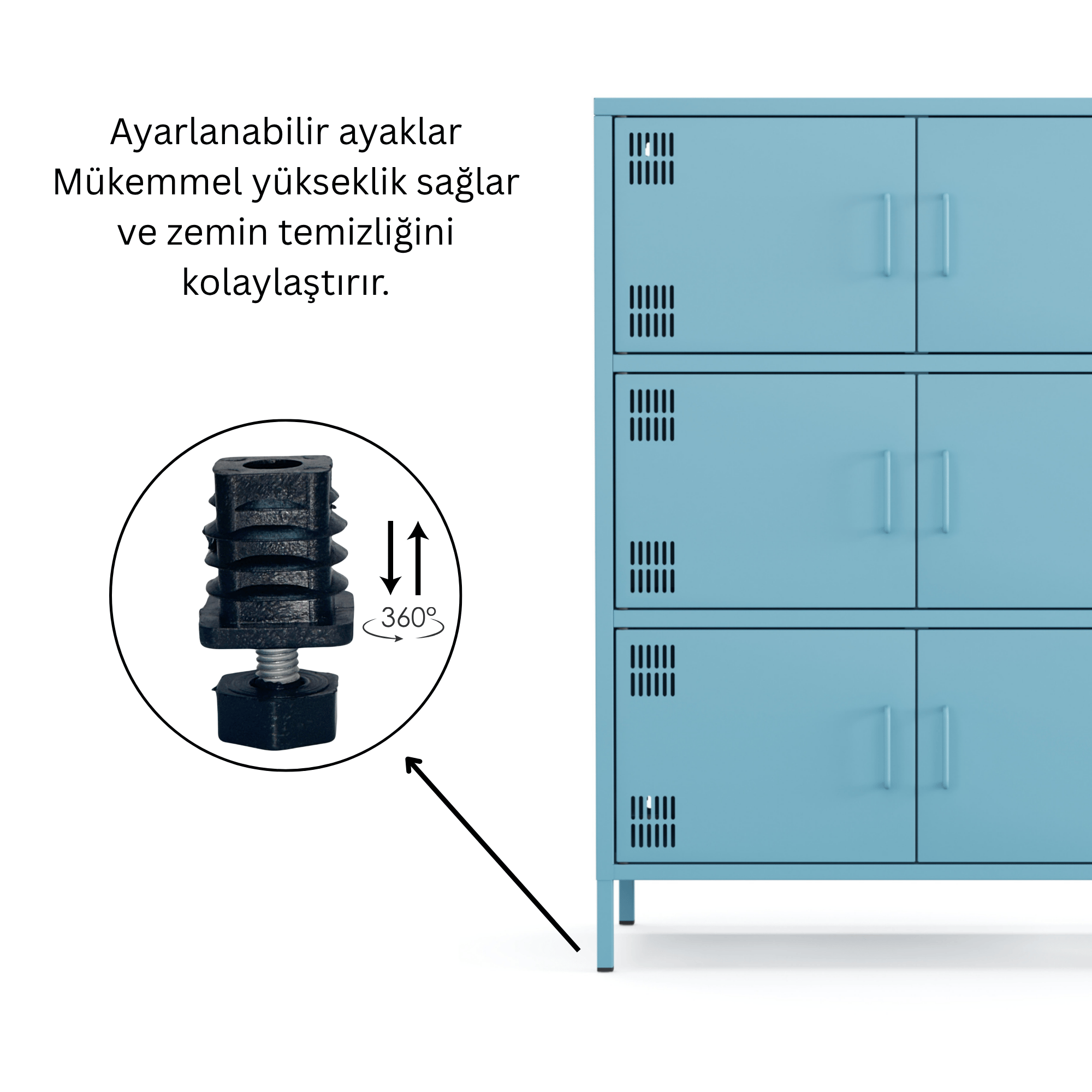Pera Metal Çok Gözlü Dolap, 6 Kapaklı 80,50 x 40 x 109,50 cm - Ral 5024 Mavi