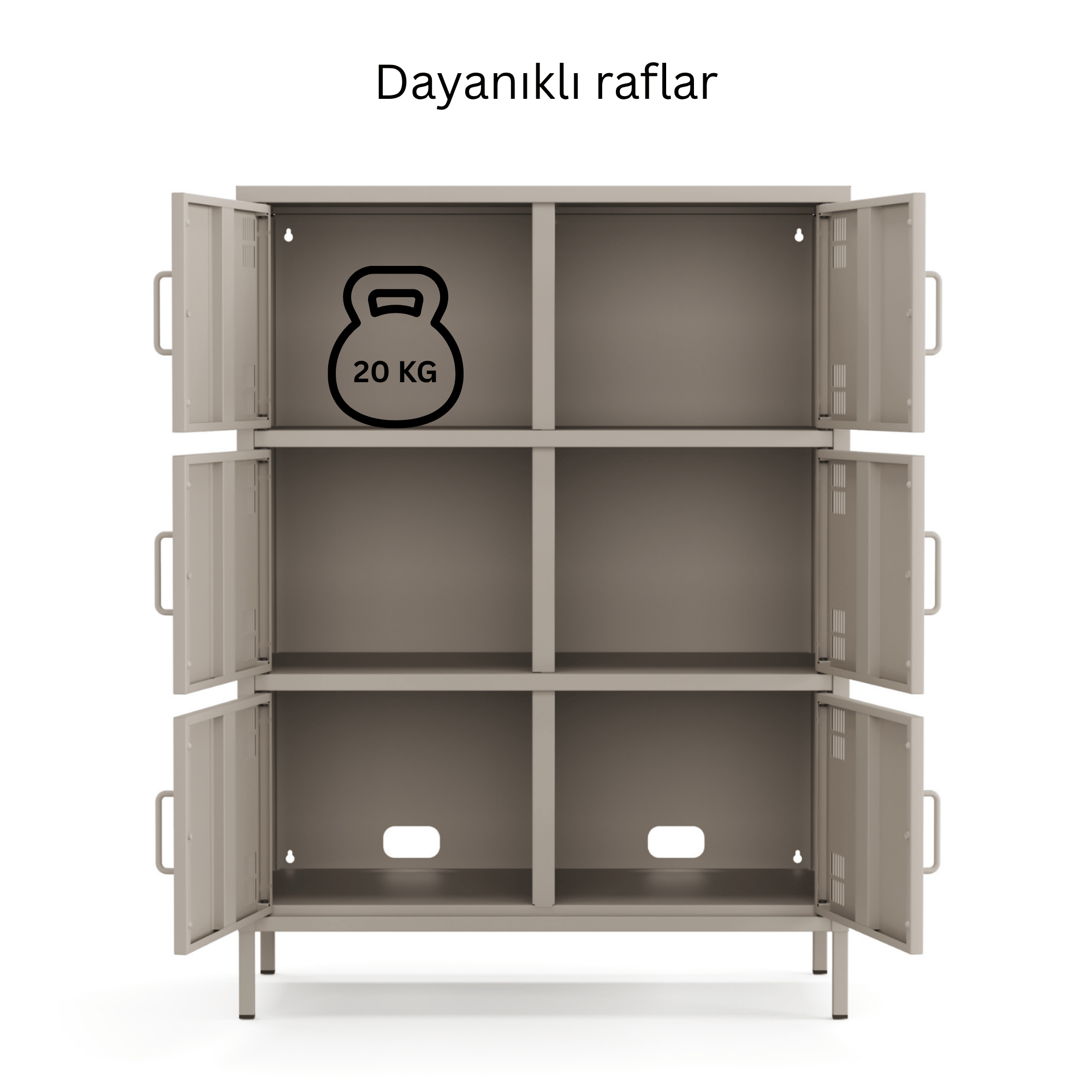 Pera Metal Çok Gözlü Dolap, 6 Kapaklı 80,50 x 40 x 109,50 cm - Bej Rengi