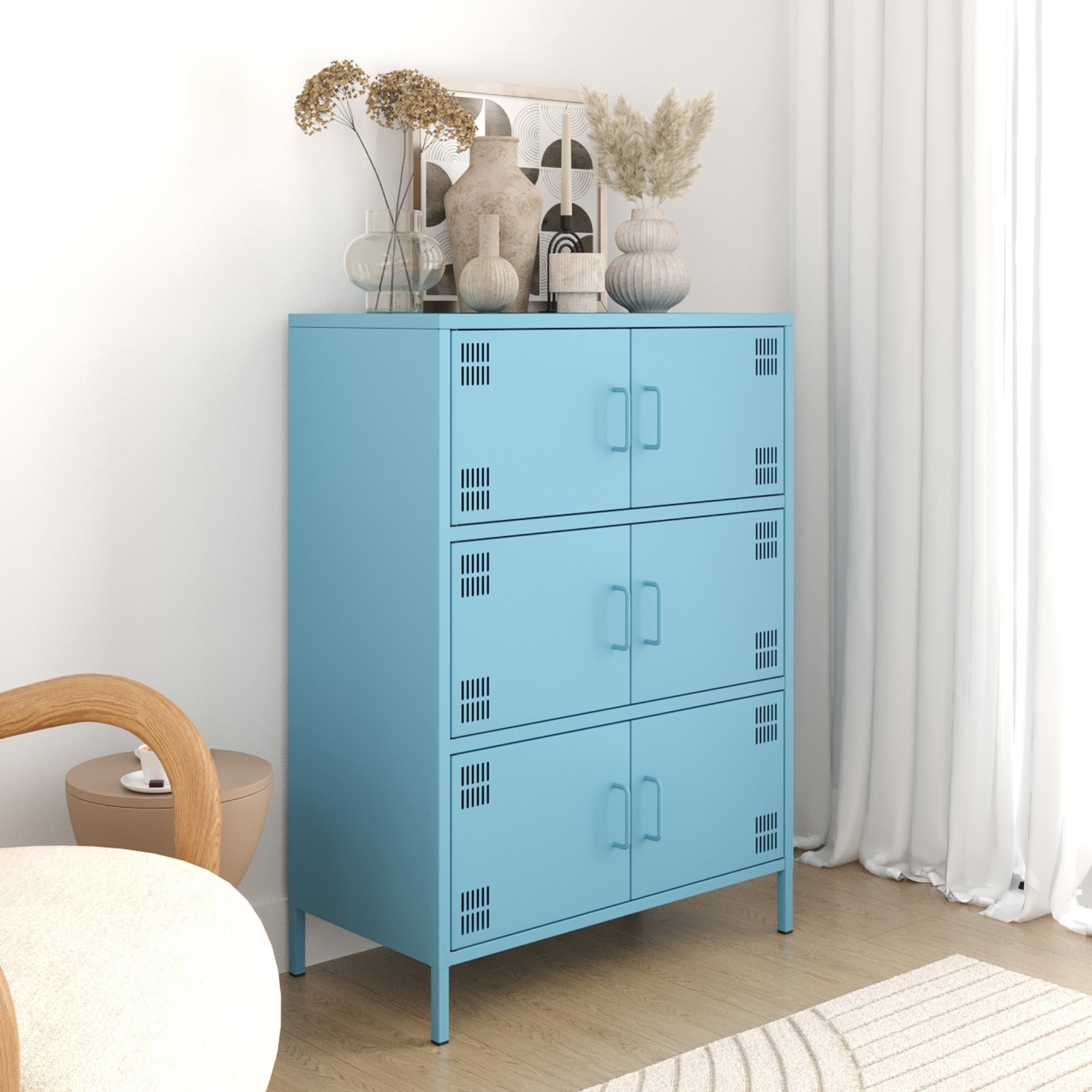 Pera Metal Çok Gözlü Dolap, 6 Kapaklı 80,50 x 40 x 109,50 cm - Ral 5024 Mavi