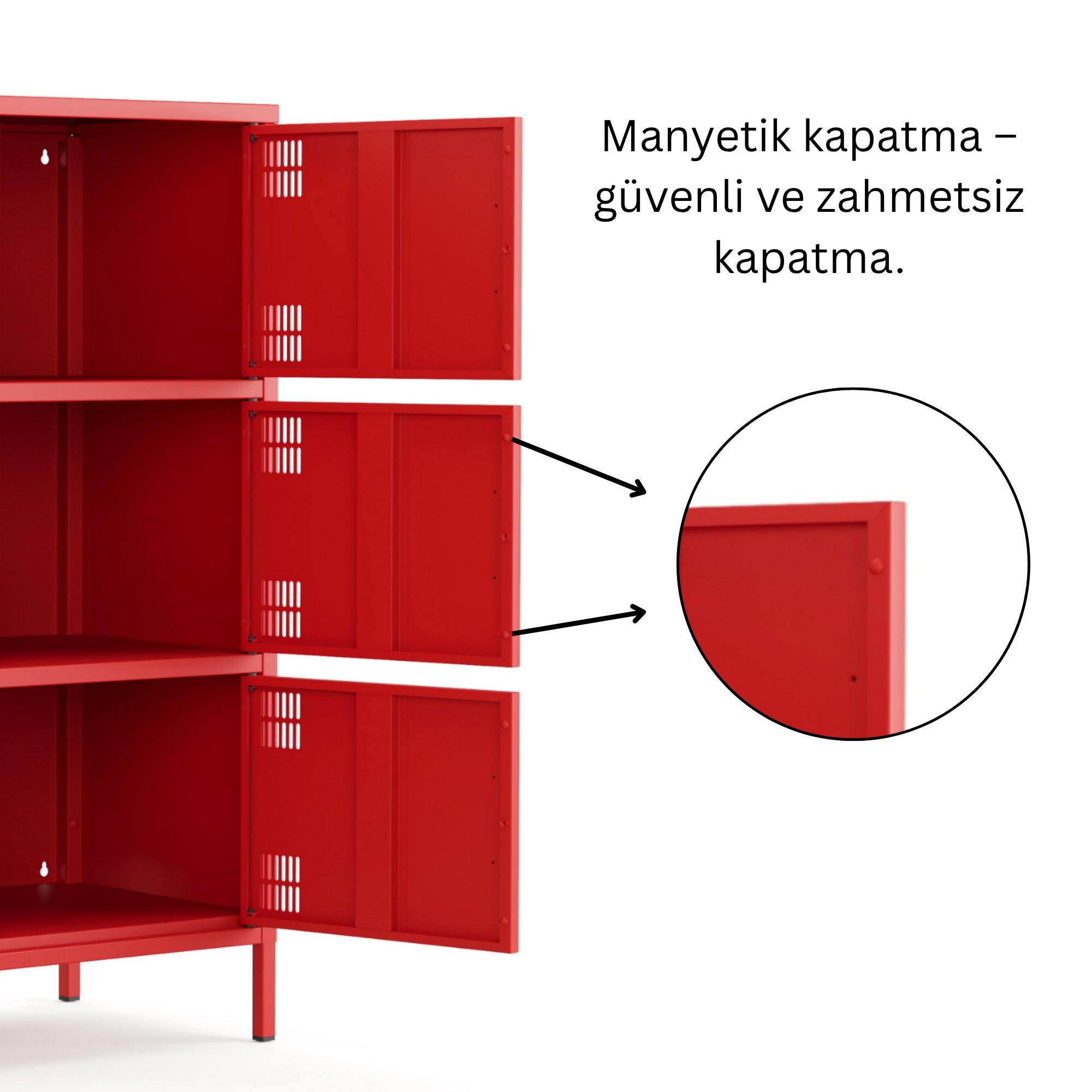 Pera Metal Çok Gözlü Dolap, 6 Kapaklı 80,50 x 40 x 109,50 cm - Ral 3020 Kırmızı