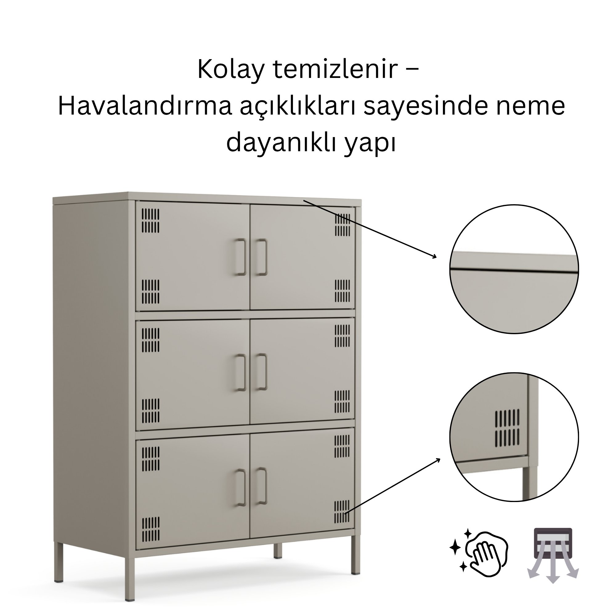 Pera Metal Çok Gözlü Dolap, 6 Kapaklı 80,50 x 40 x 109,50 cm - Ral 7039 Antrasit