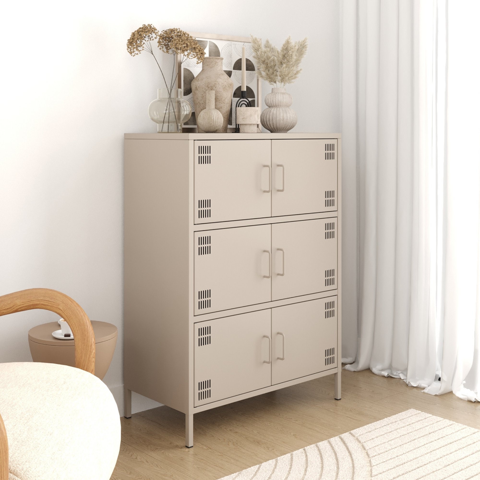 Pera Metal Çok Gözlü Dolap, 6 Kapaklı 80,50 x 40 x 109,50 cm - Bej Rengi
