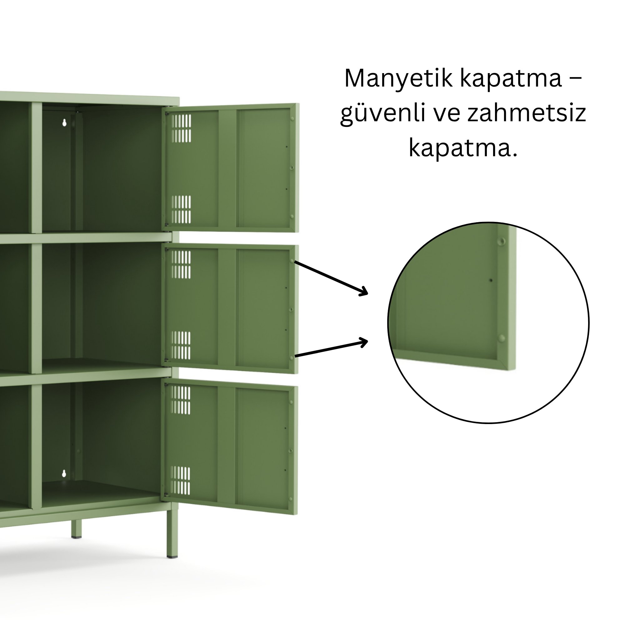 Pera Metal Çok Gözlü Dolap, 6 Kapaklı 80,50 x 40 x 109,50 cm - Ral 6011 Yeşil