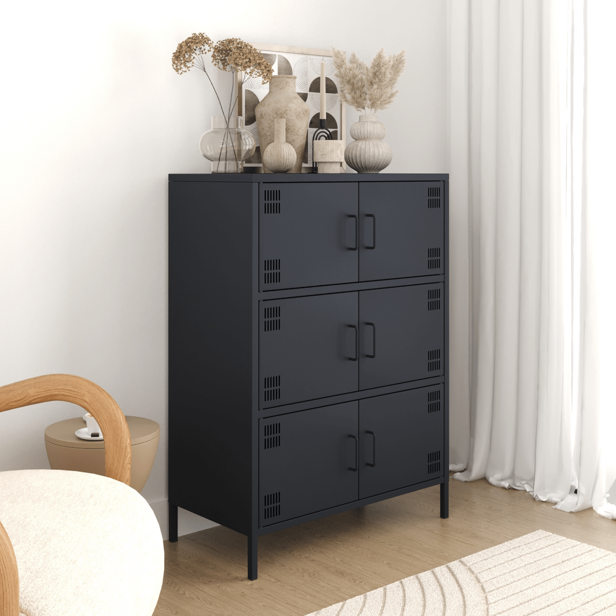 Pera Metal Çok Gözlü Dolap, 6 Kapaklı 80,50 x 40 x 109,50 cm - Ral 7016 Antrasit