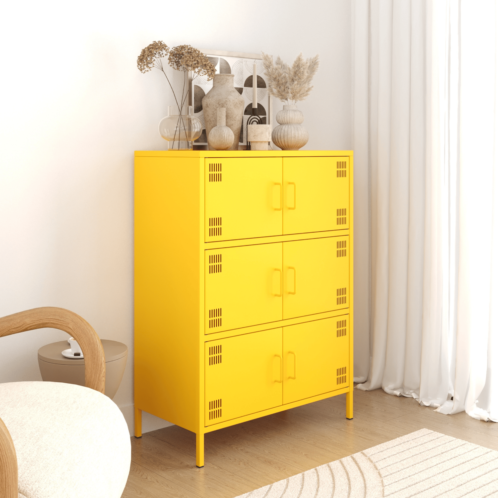 Pera Metal Çok Gözlü Dolap, 6 Kapaklı 80,50 x 40 x 109,50 cm - Ral 1018 Sarı