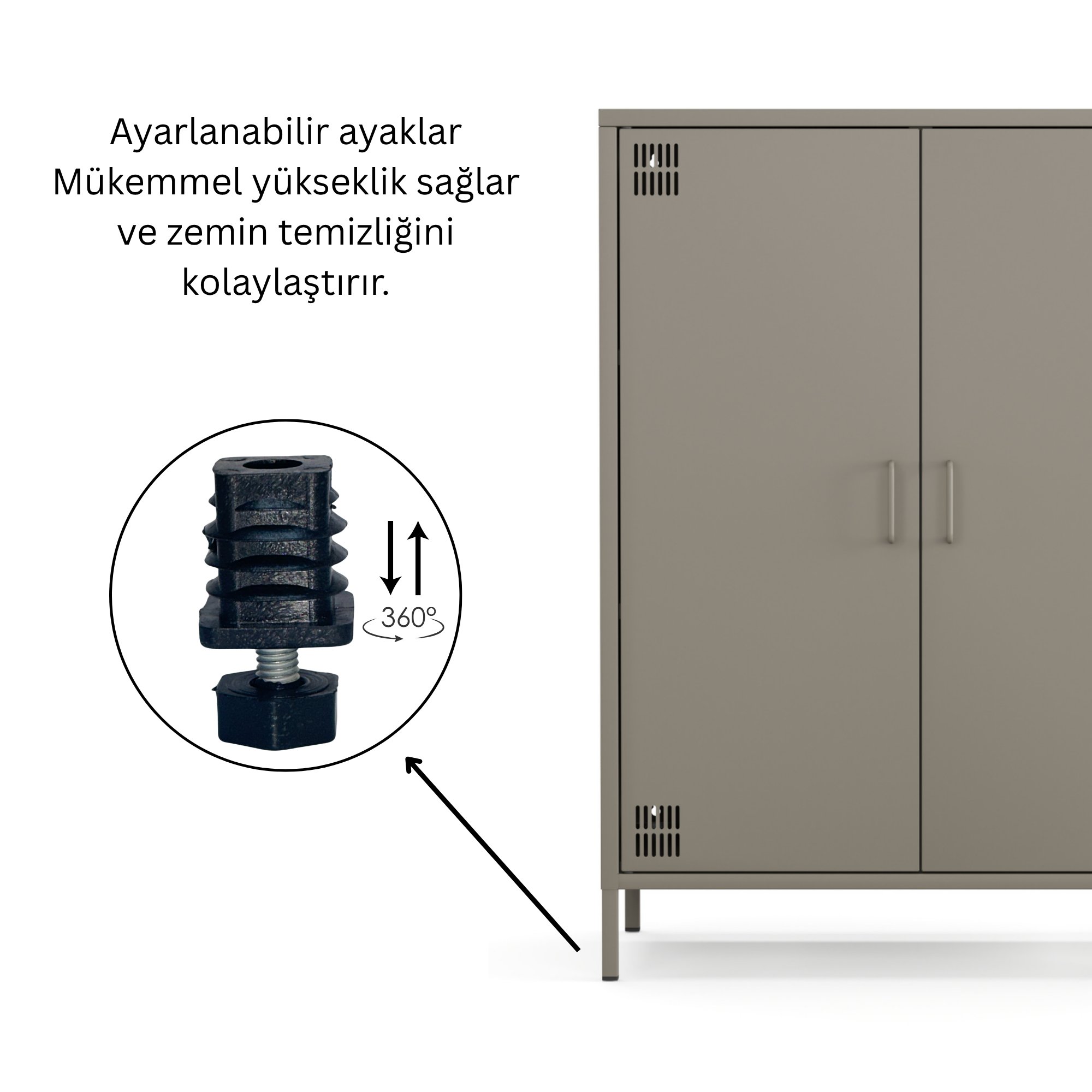 Pera Metal Dolap 2 Kapılı 80,50 x 40 x 109,50 cm - Ral 7039 Antrasit