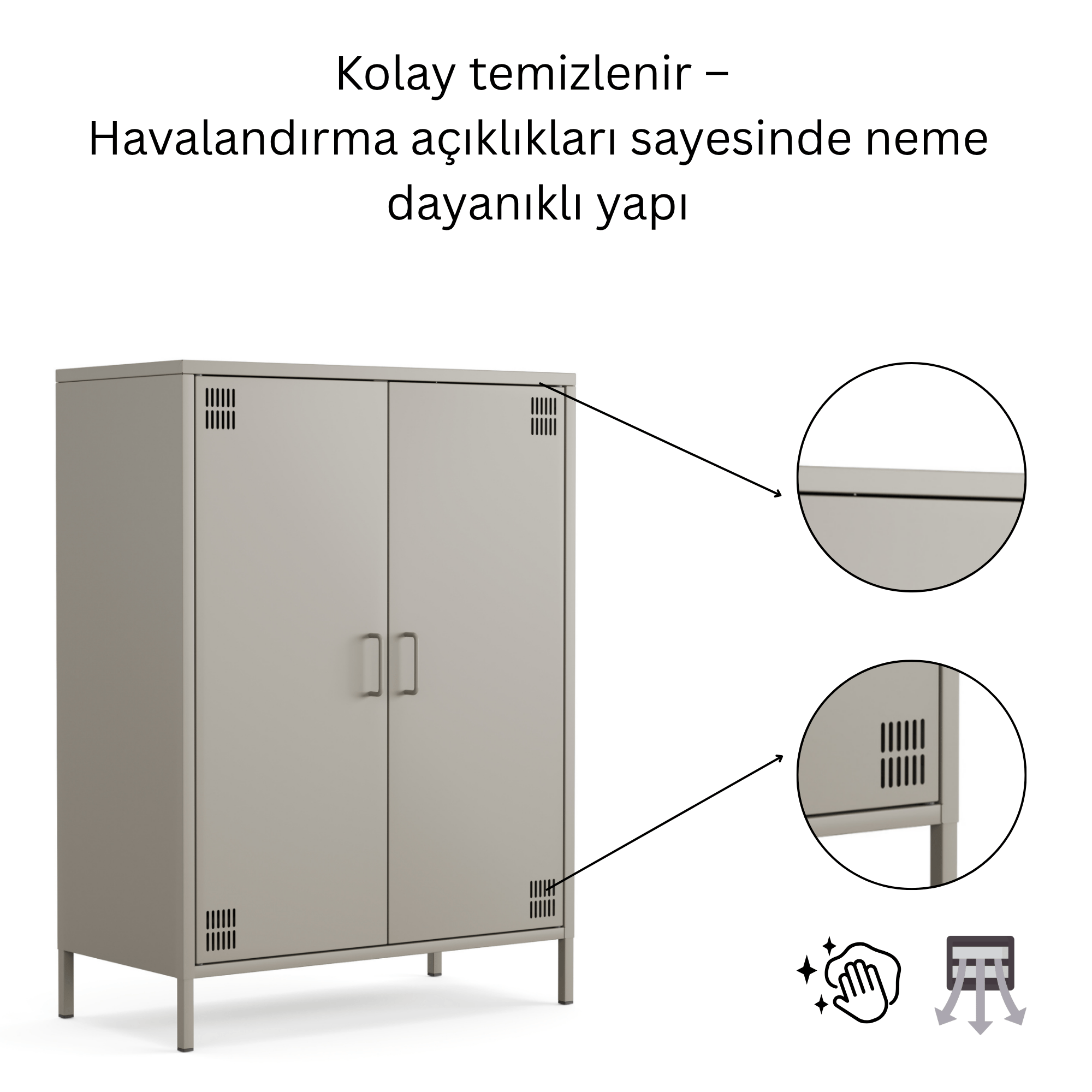 Pera Metal Dolap 2 Kapılı 80,50 x 40 x 109,50 cm - Ral 7039 Antrasit