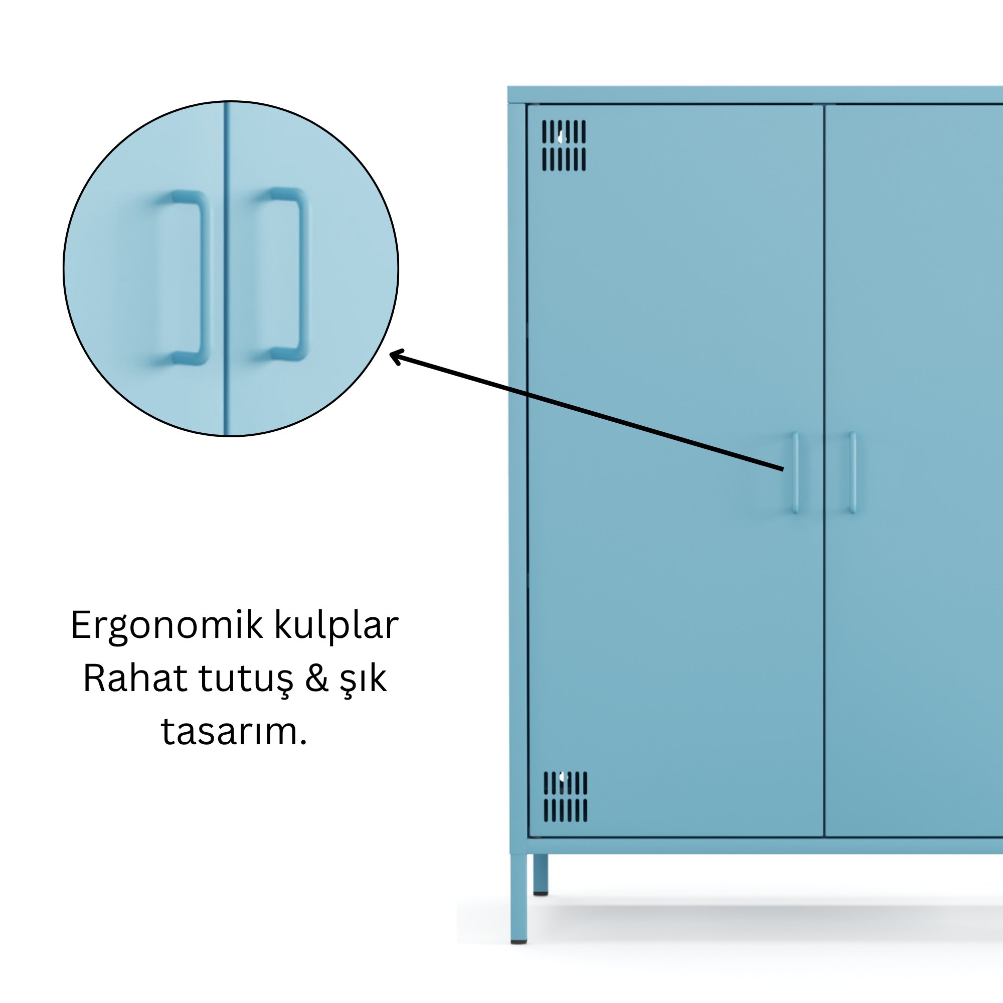 Pera Metal Dolap 2 Kapılı 80,50 x 40 x 109,50 cm - Ral 5024 Mavi