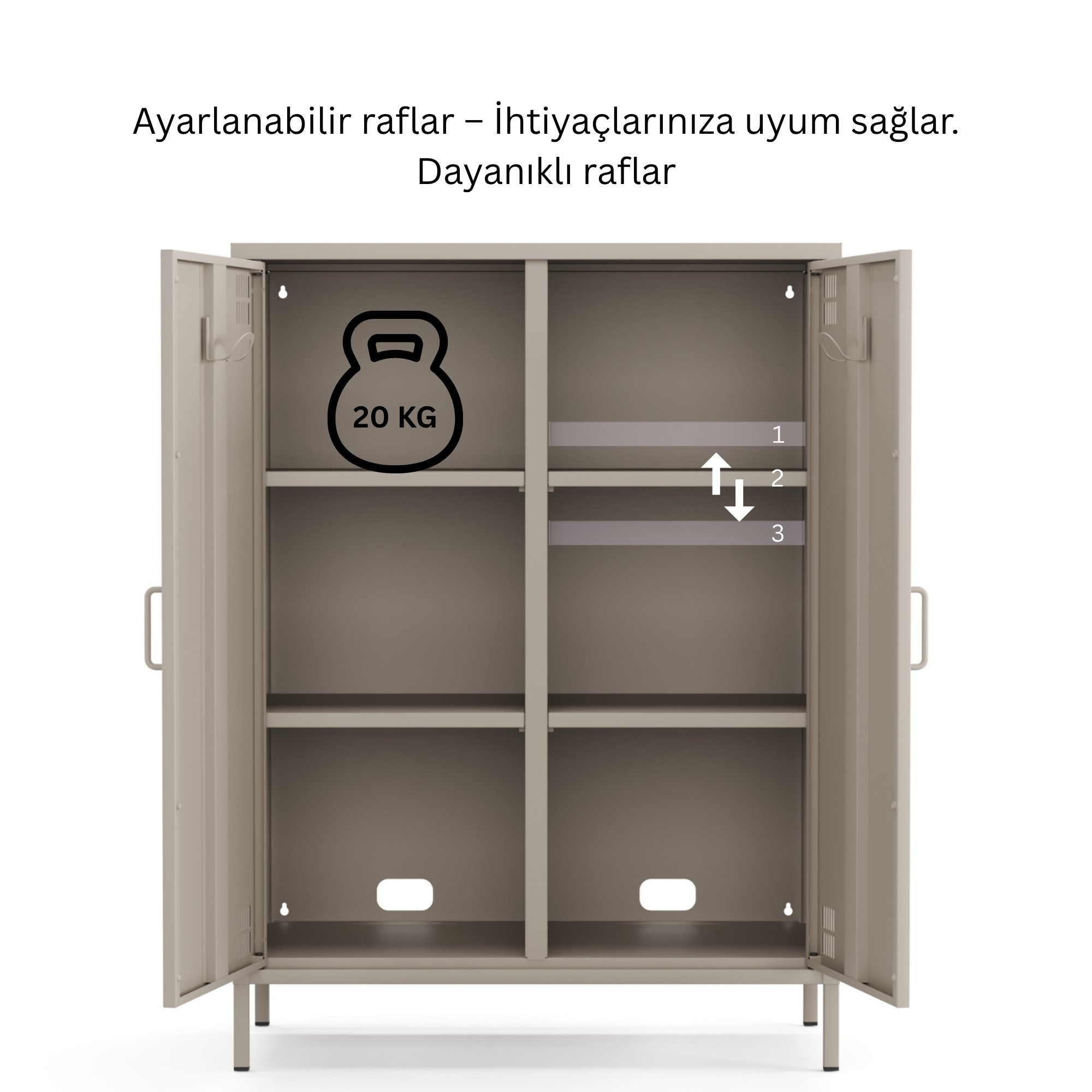 Pera Metal Dolap 2 Kapılı 80,50 x 40 x 109,50 cm - Bej Rengi