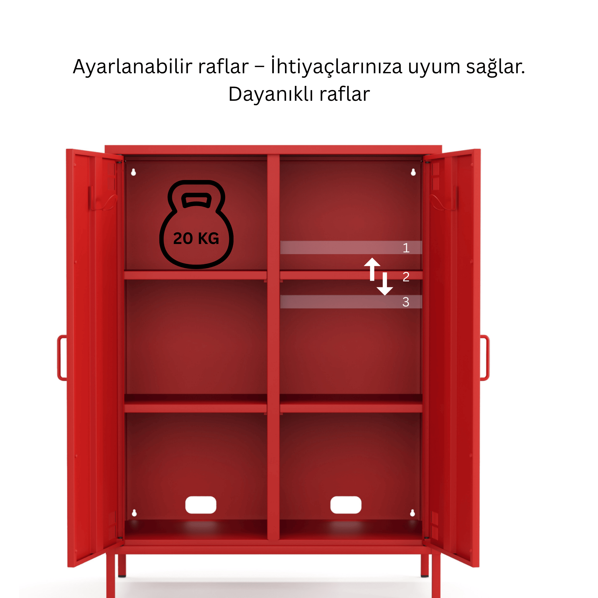 Pera Metal Dolap 2 Kapılı 80,50 x 40 x 109,50 cm - Ral 3020 Kırmızı