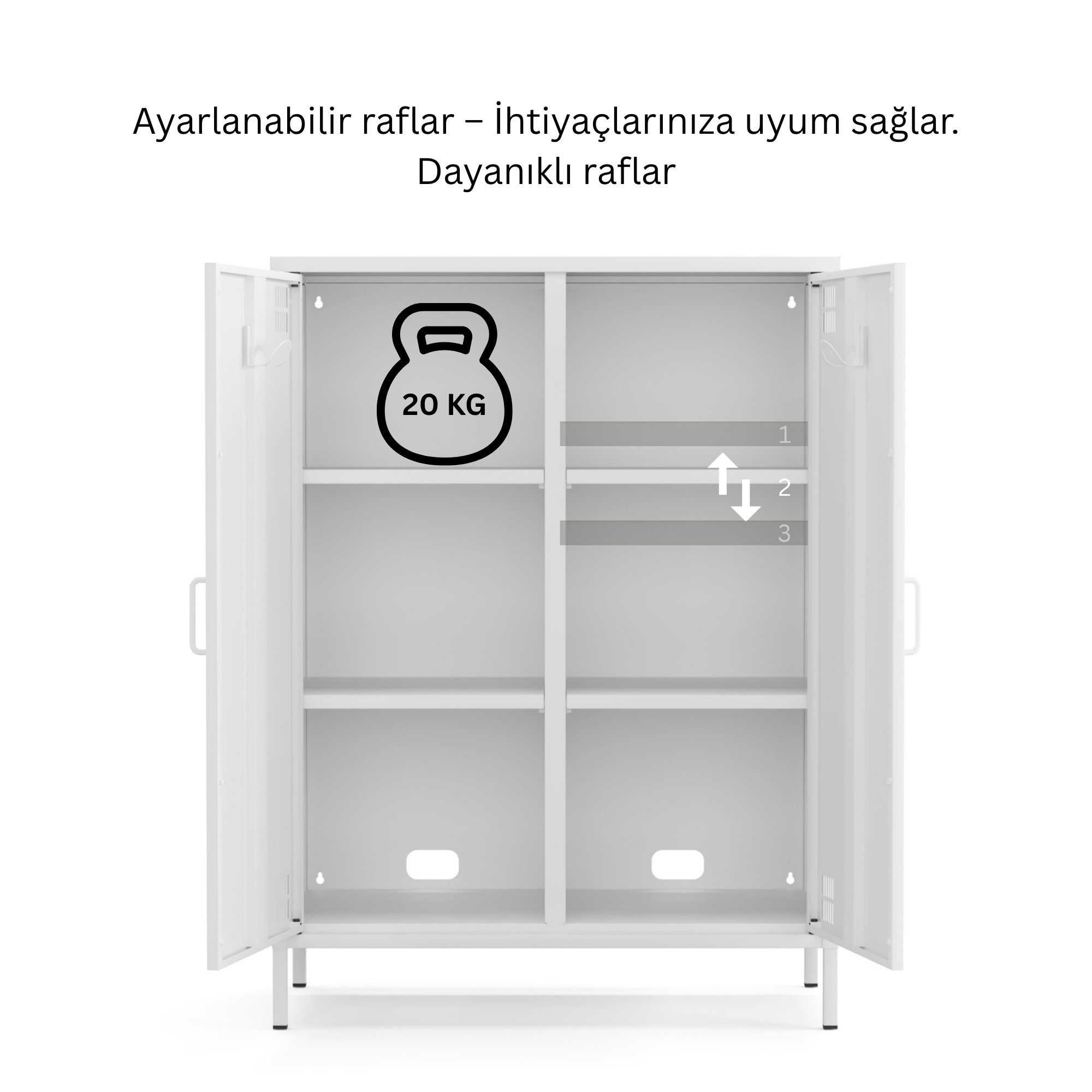 Pera Metal Dolap 2 Kapılı 80,50 x 40 x 109,50 cm - Ral 9016 Beyaz