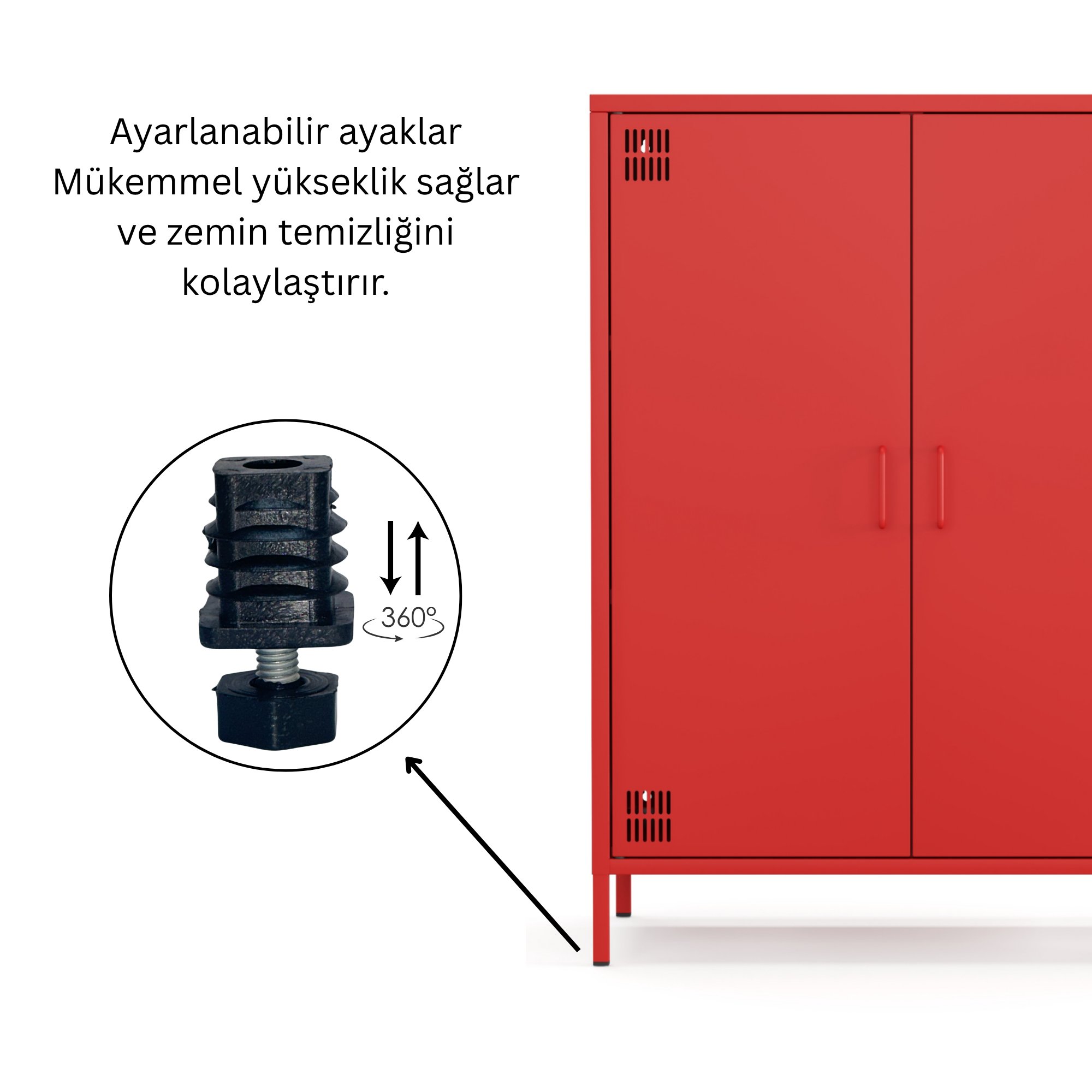 Pera Metal Dolap 2 Kapılı 80,50 x 40 x 109,50 cm - Ral 3020 Kırmızı