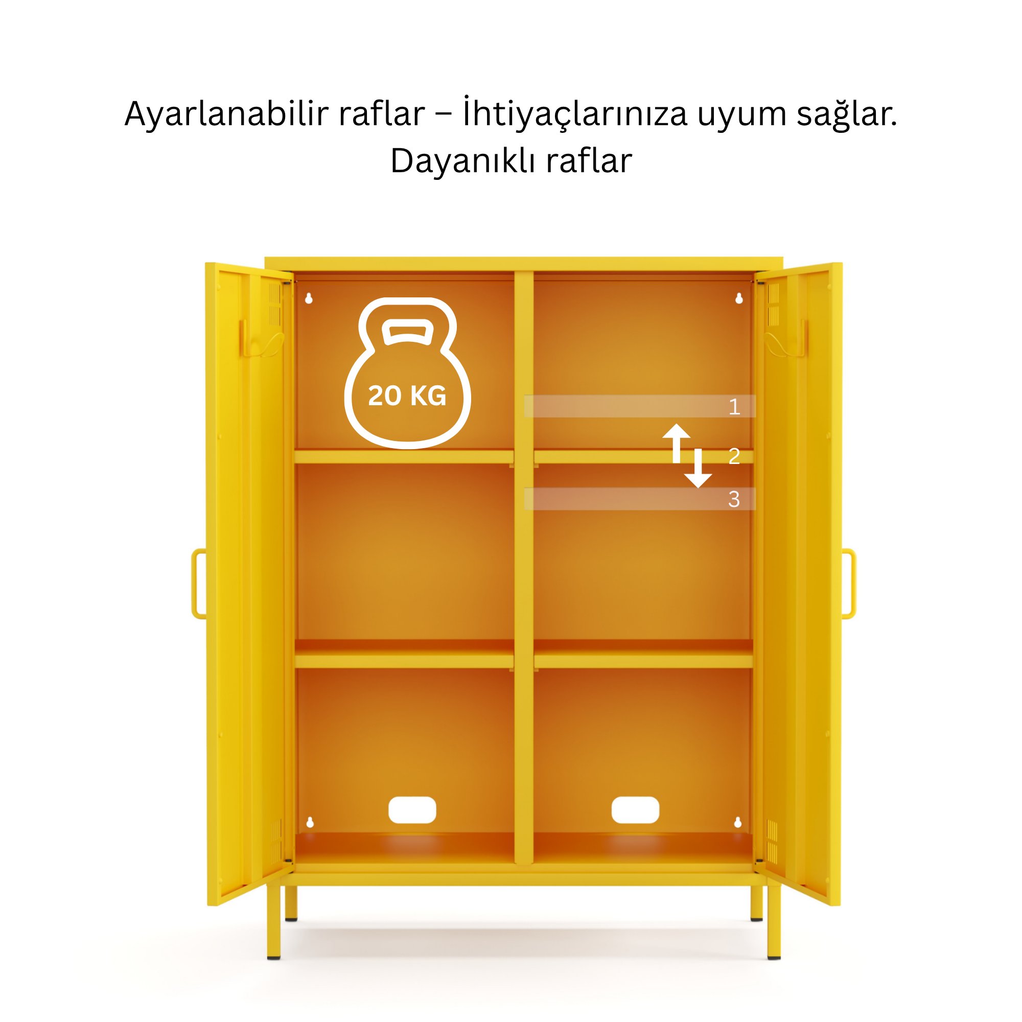 Pera Metal Dolap 2 Kapılı 80,50 x 40 x 109,50 cm - Ral 1018 Sarı