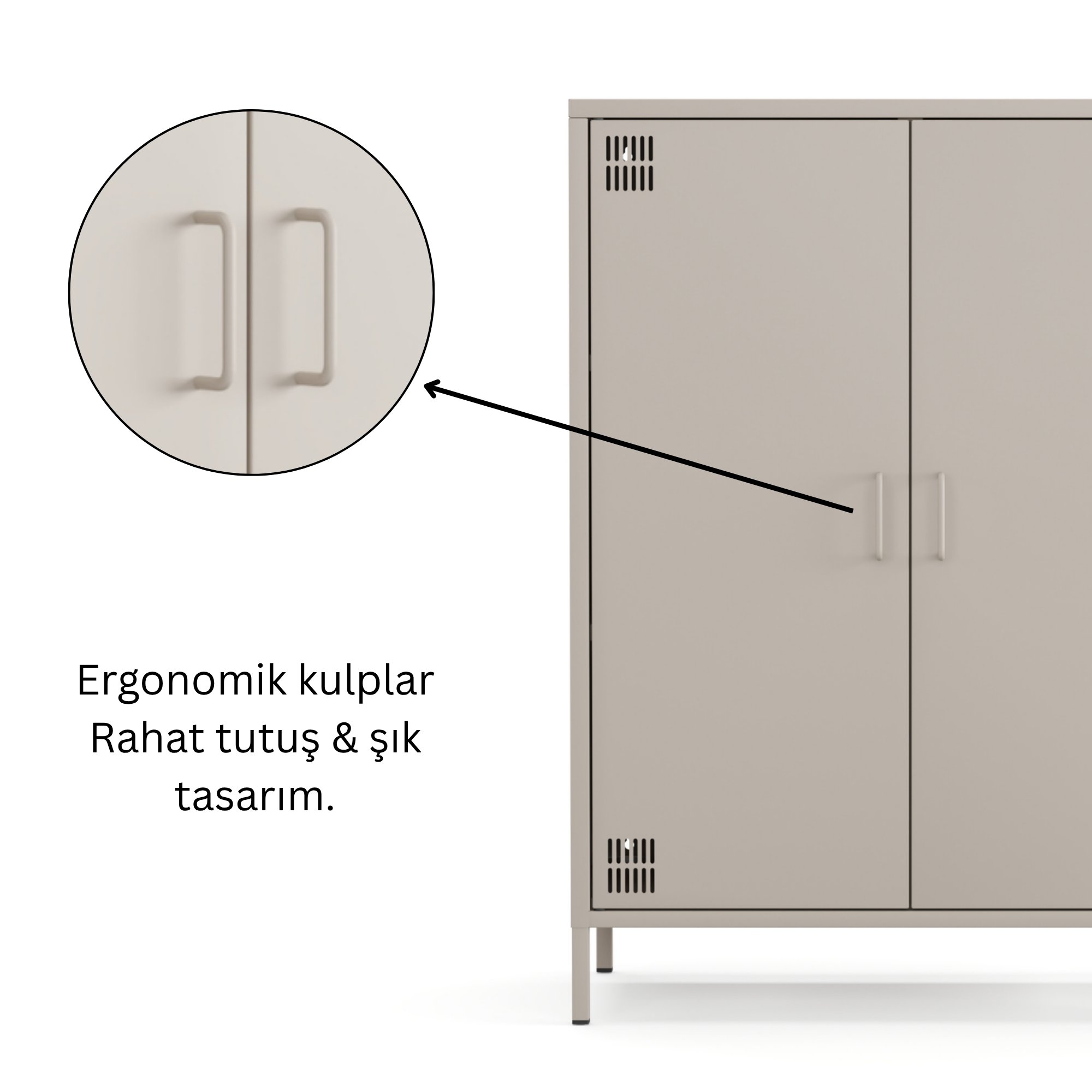 Pera Metal Dolap 2 Kapılı 80,50 x 40 x 109,50 cm - Bej Rengi