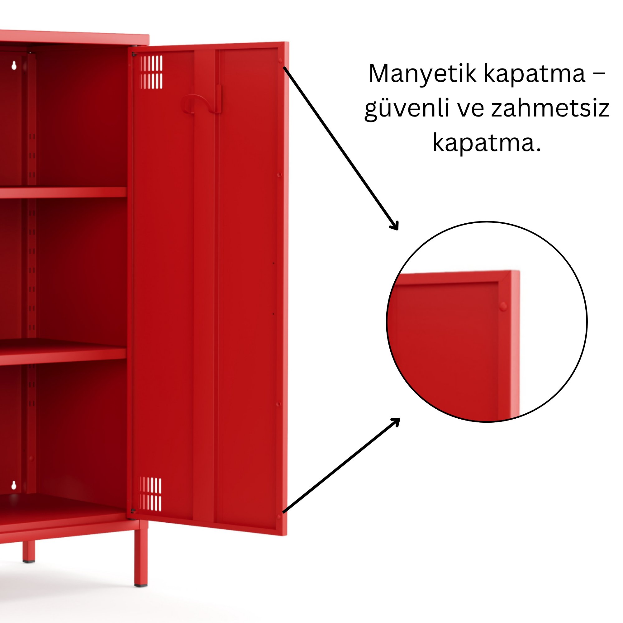 Pera Metal Dolap 2 Kapılı 80,50 x 40 x 109,50 cm - Ral 3020 Kırmızı