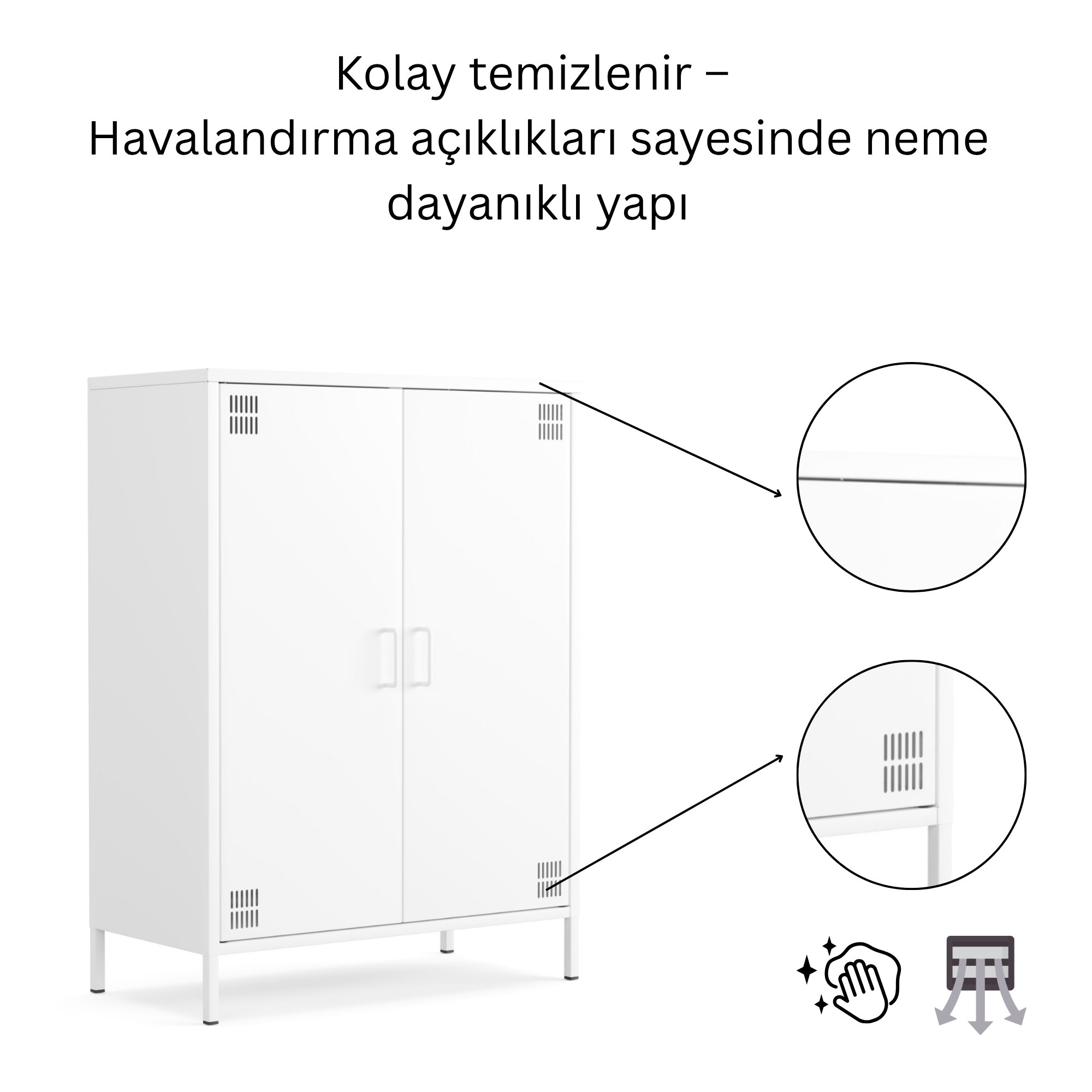 Pera Metal Dolap 2 Kapılı 80,50 x 40 x 109,50 cm - Ral 9016 Beyaz