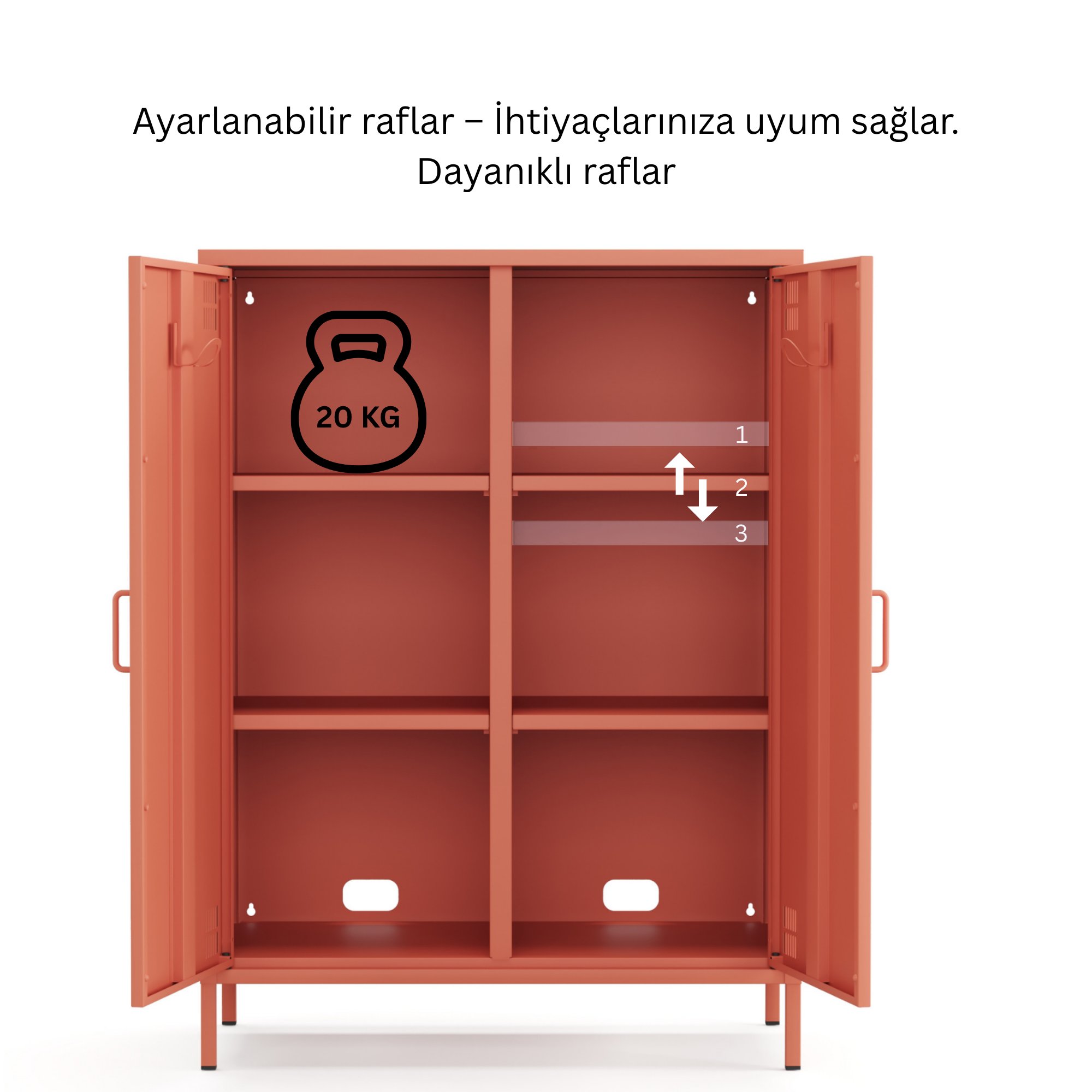 Pera Metal Dolap 2 Kapılı 80,50 x 40 x 109,50 cm - Ral 3022 Somon