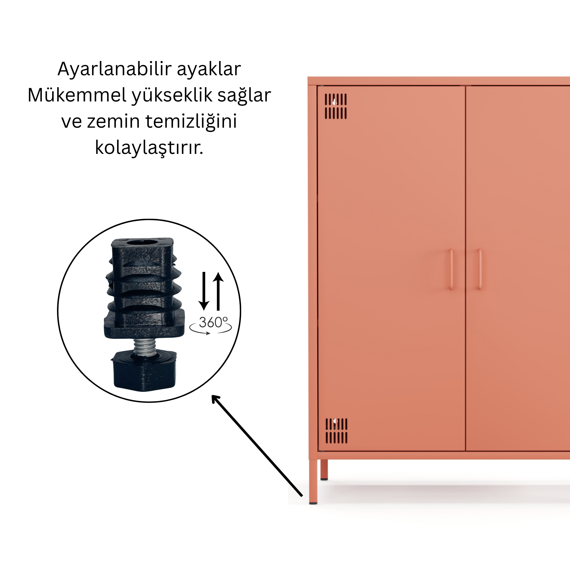 Pera Metal Dolap 2 Kapılı 80,50 x 40 x 109,50 cm - Ral 3022 Somon