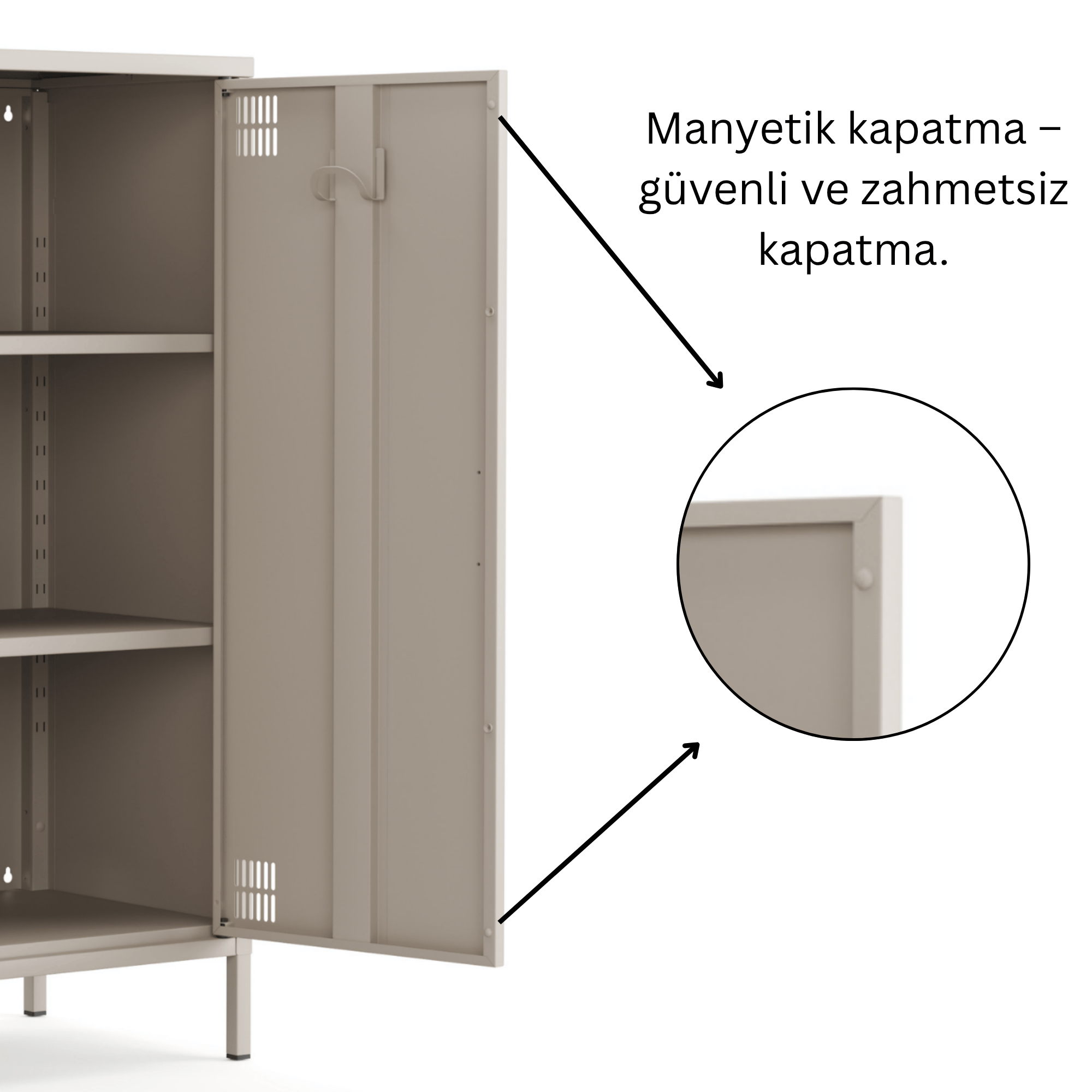 Pera Metal Dolap 2 Kapılı 80,50 x 40 x 109,50 cm - Bej Rengi