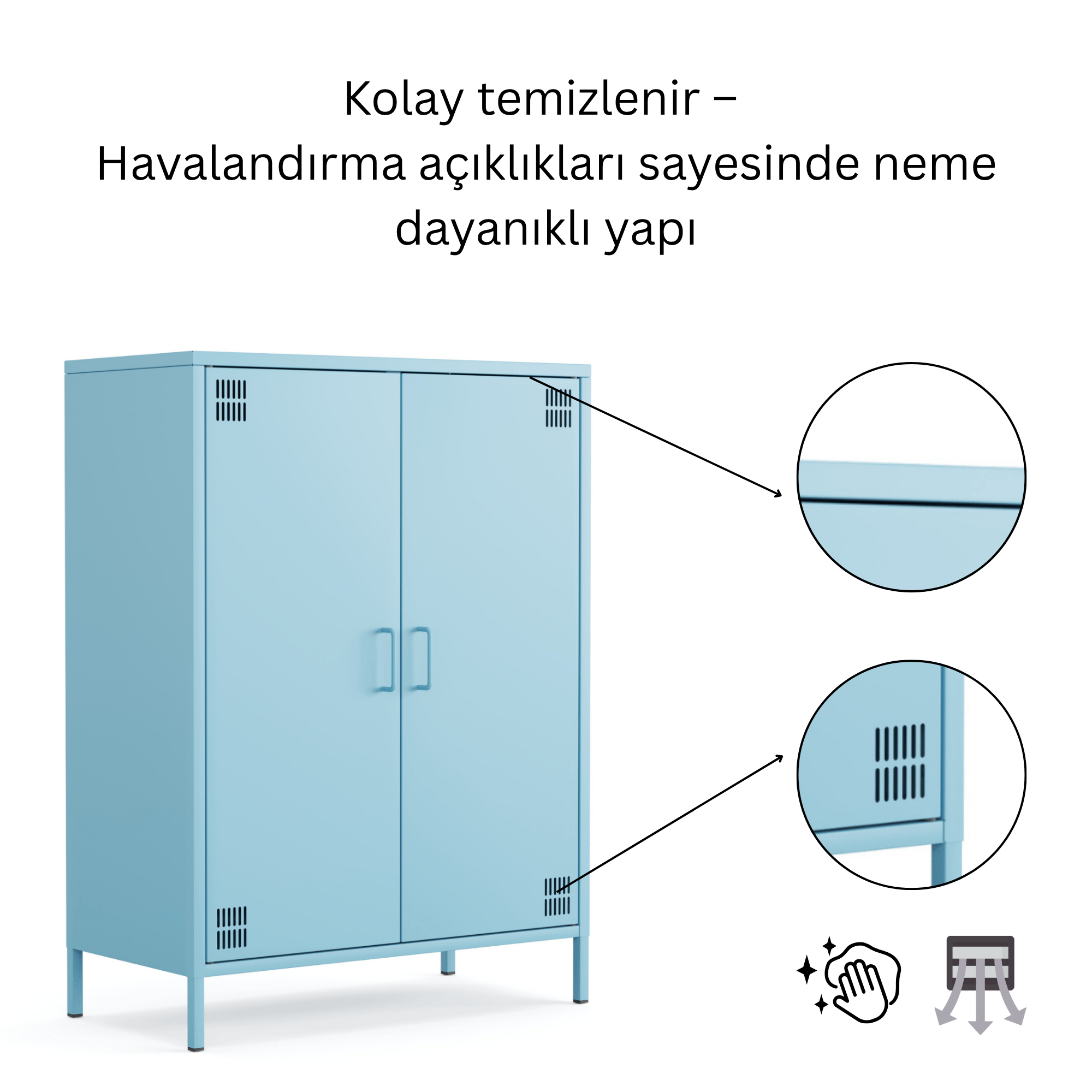 Pera Metal Dolap 2 Kapılı 80,50 x 40 x 109,50 cm - Ral 5024 Mavi