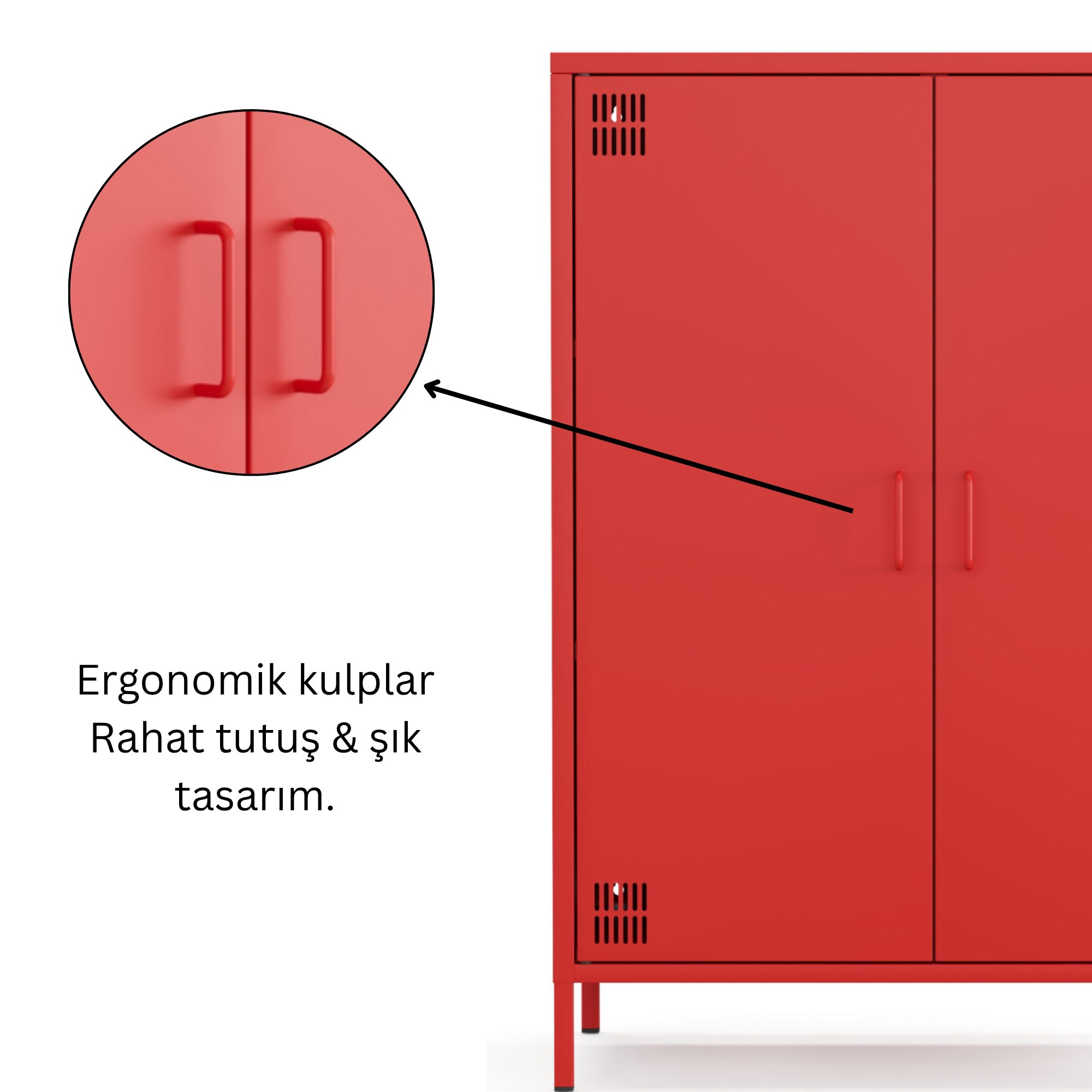 Pera Metal Dolap 2 Kapılı 80,50 x 40 x 109,50 cm - Ral 3020 Kırmızı
