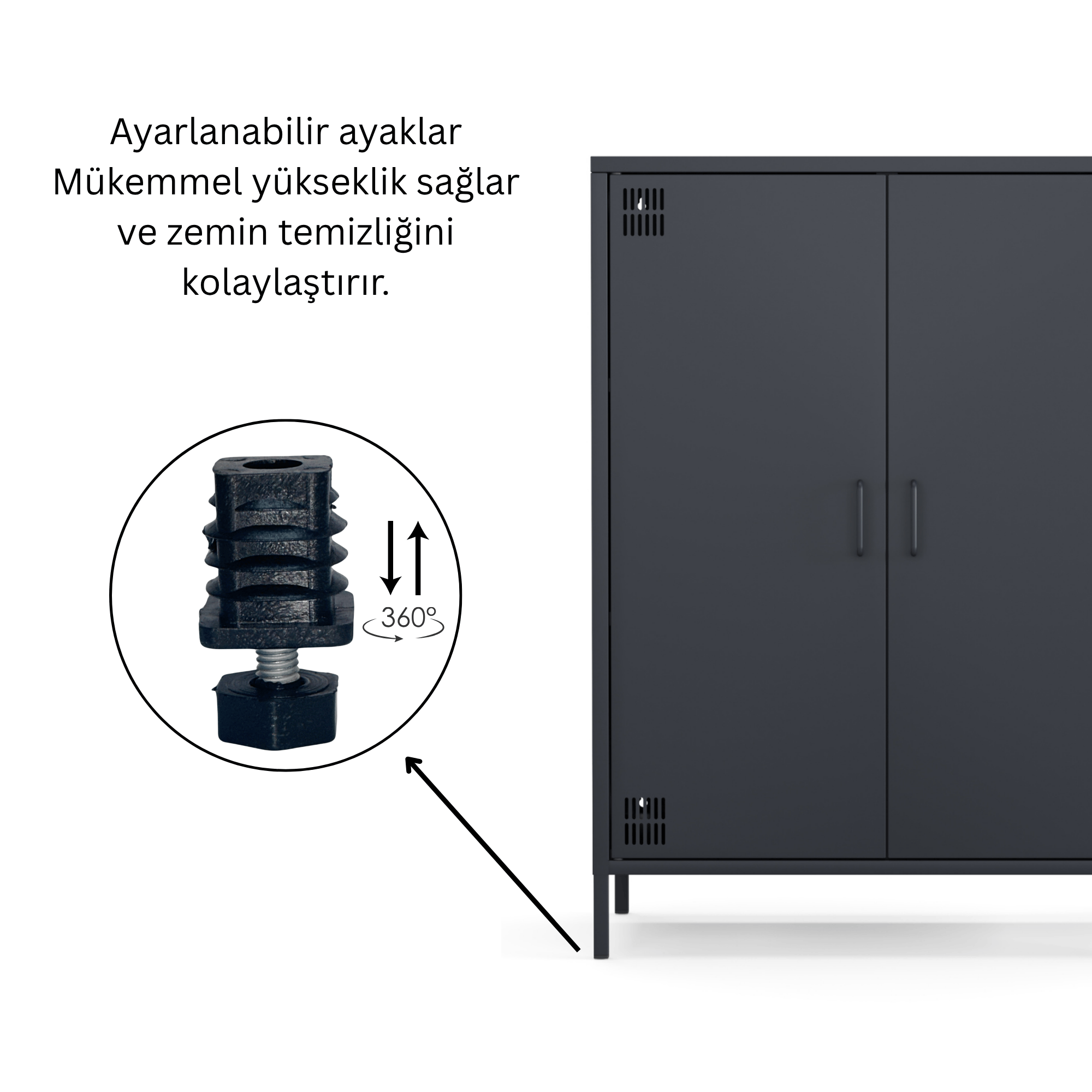 Pera Metal Dolap 2 Kapılı 80,50 x 40 x 109,50 cm - Ral 7016 Antrasit