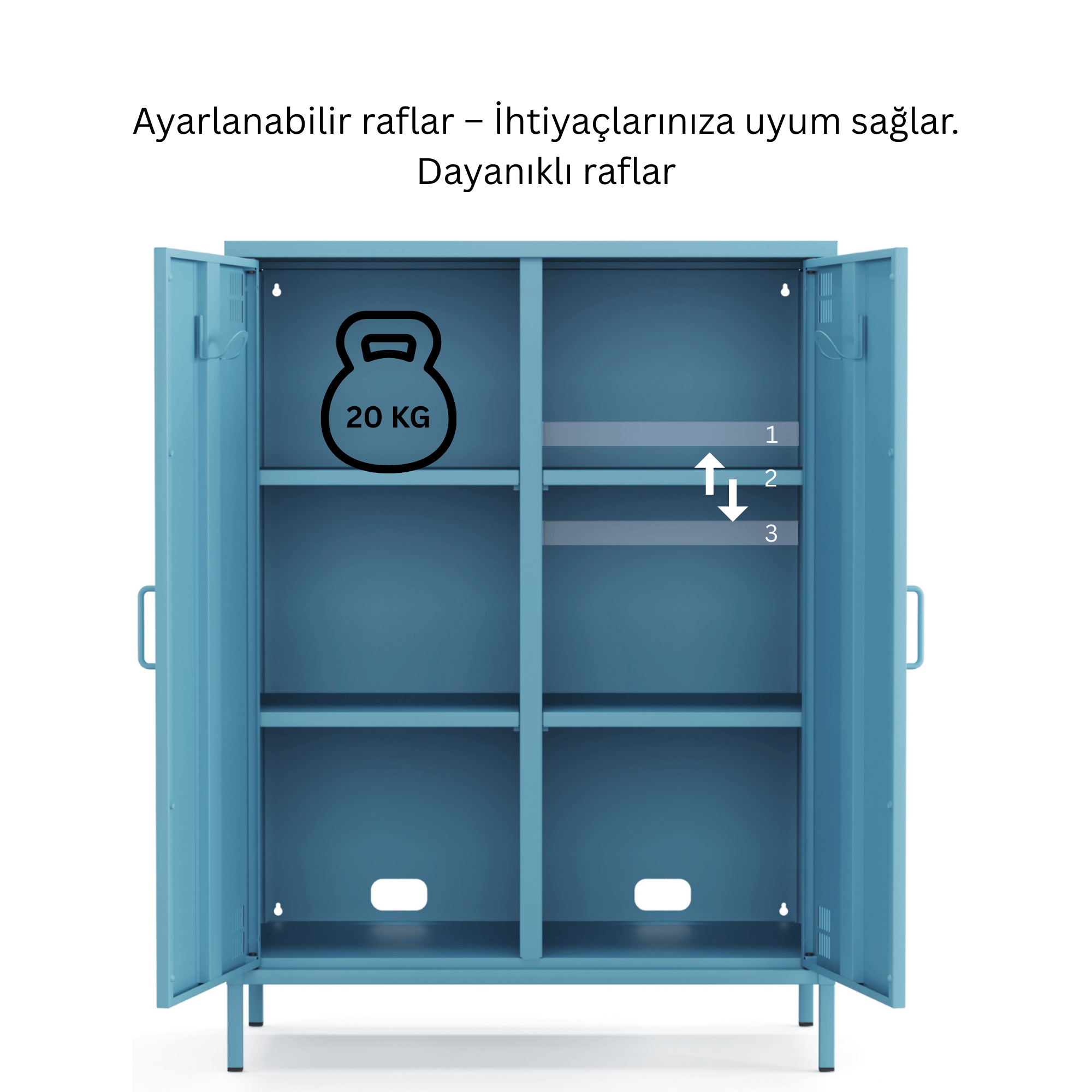 Pera Metal Dolap 2 Kapılı 80,50 x 40 x 109,50 cm - Ral 5024 Mavi