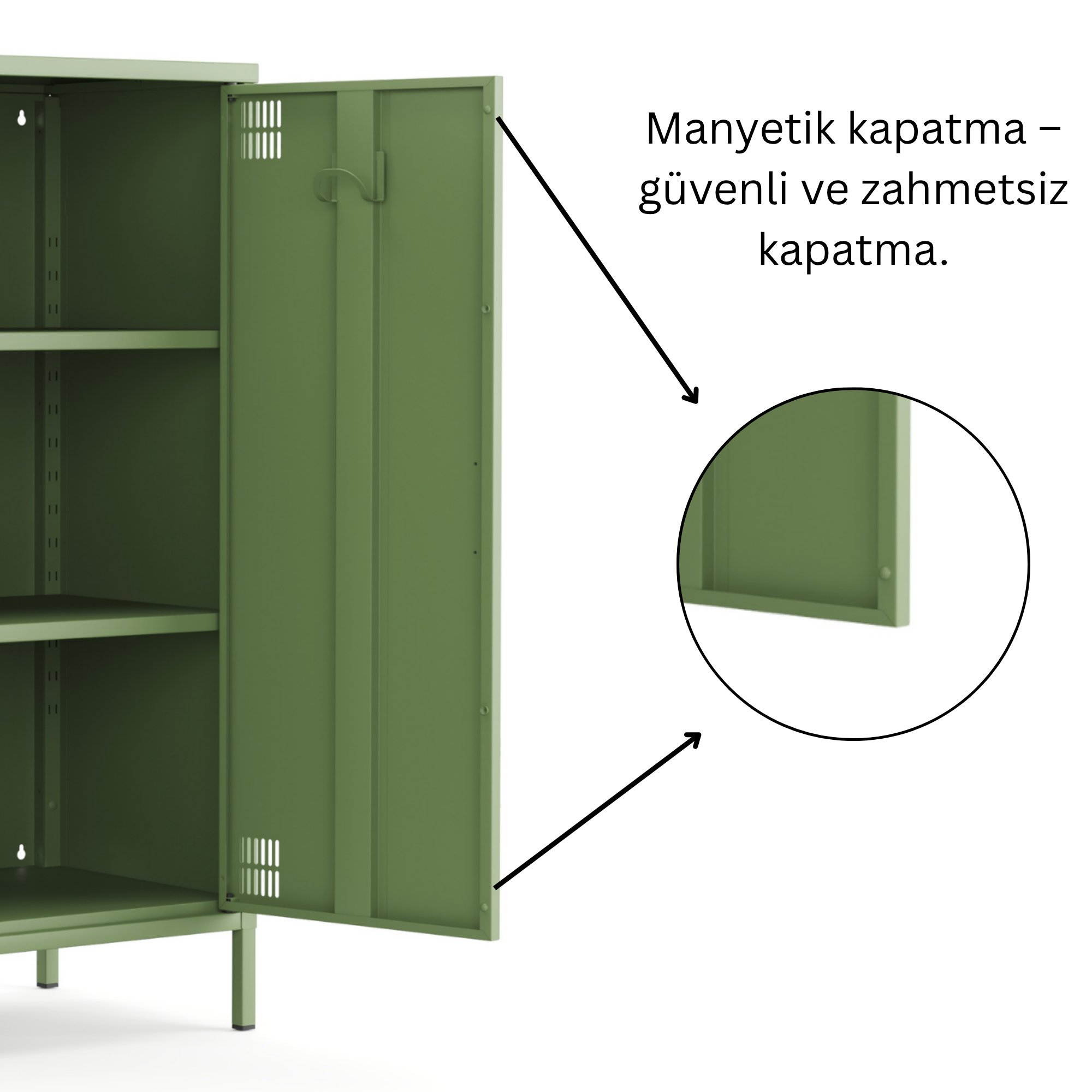 Pera Metal Dolap 2 Kapılı 80,50 x 40 x 109,50 cm - Ral 6011 Yeşil