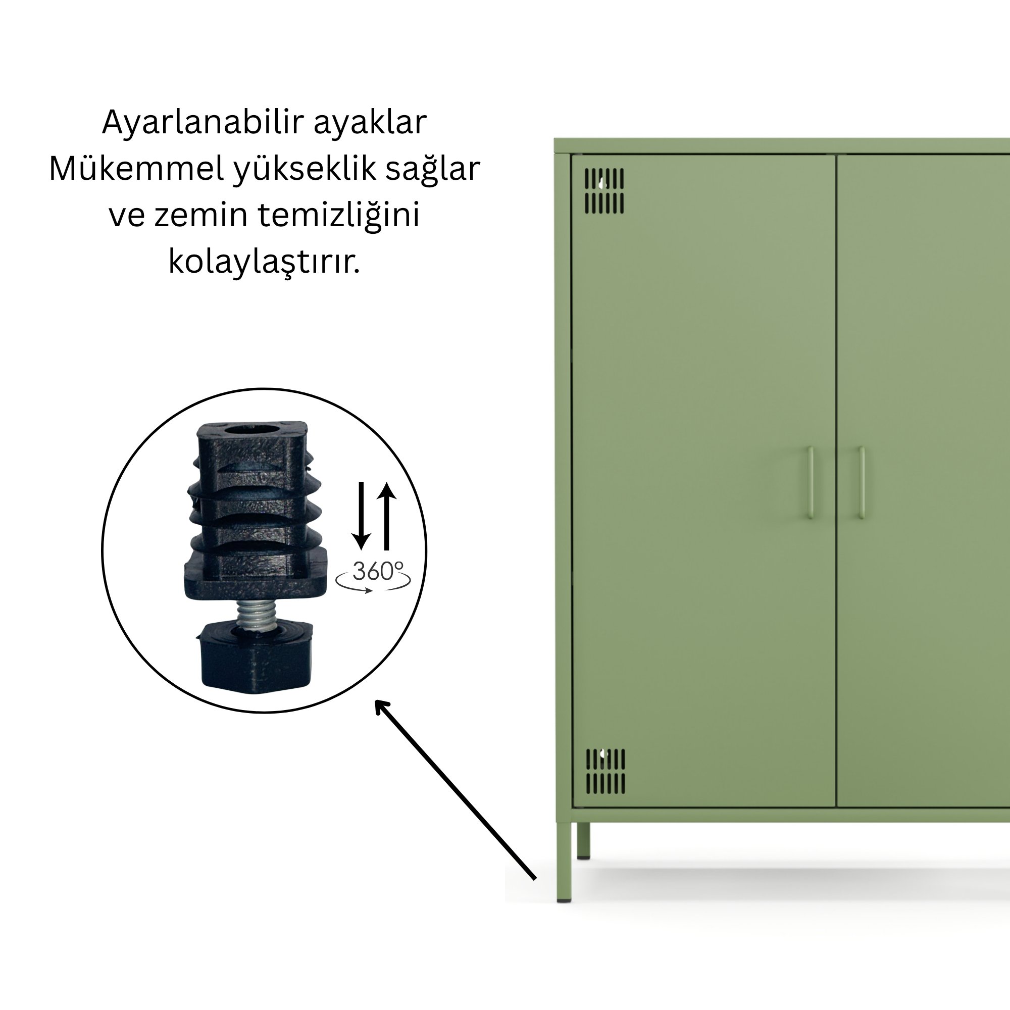 Pera Metal Dolap 2 Kapılı 80,50 x 40 x 109,50 cm - Ral 6011 Yeşil