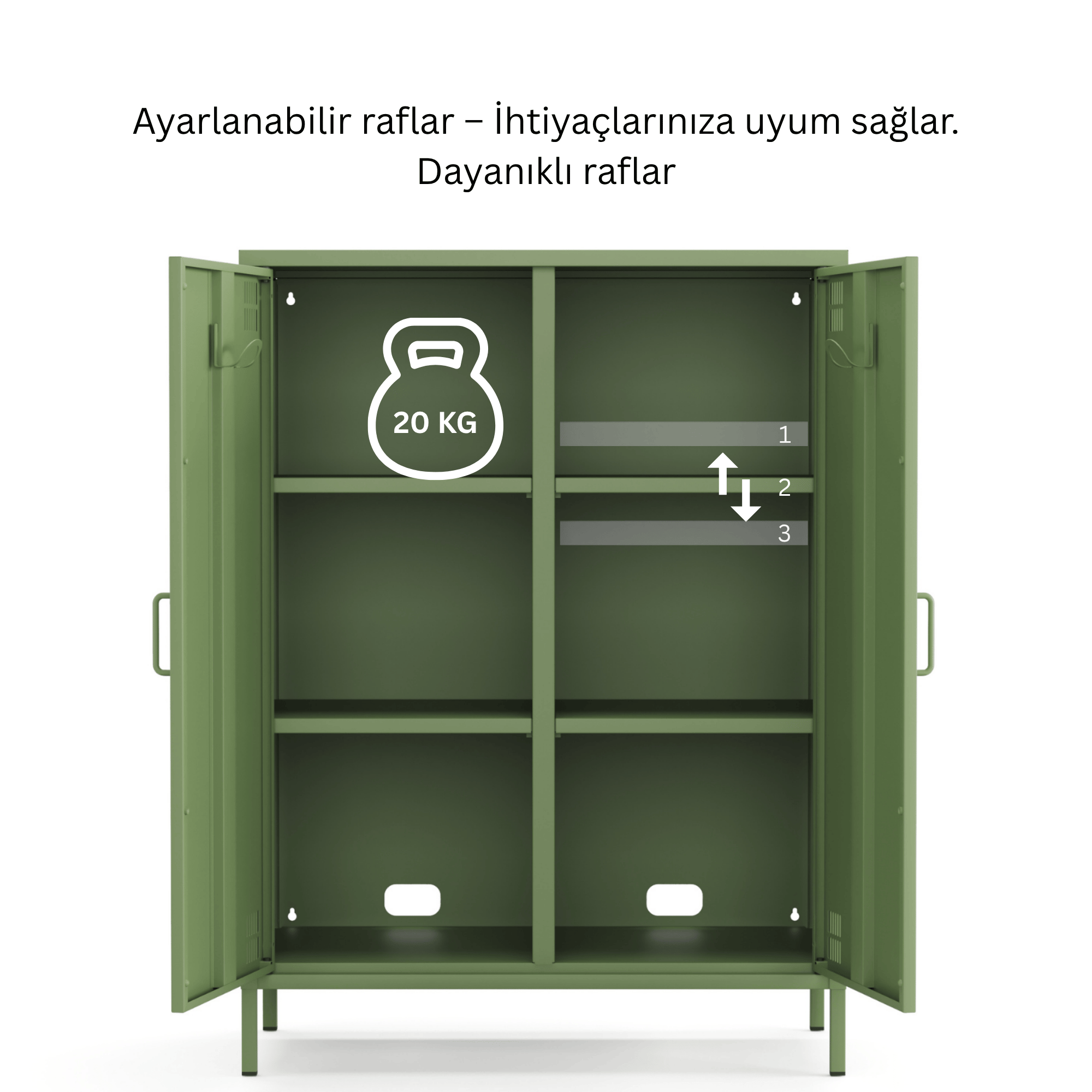 Pera Metal Dolap 2 Kapılı 80,50 x 40 x 109,50 cm - Ral 6011 Yeşil
