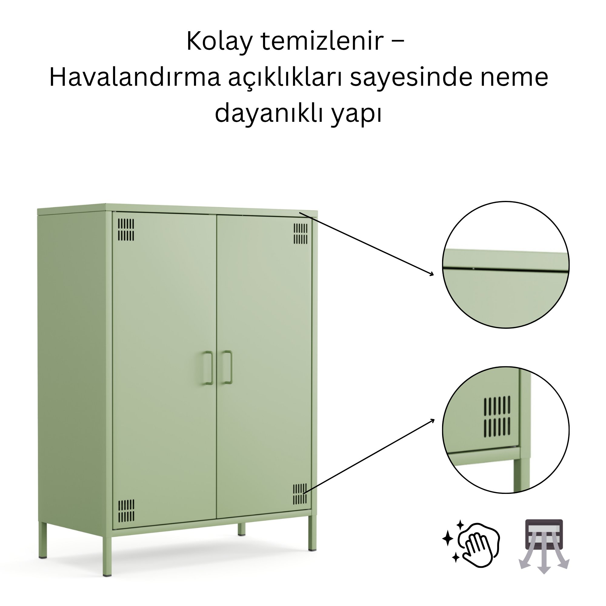 Pera Metal Dolap 2 Kapılı 80,50 x 40 x 109,50 cm - Ral 6011 Yeşil