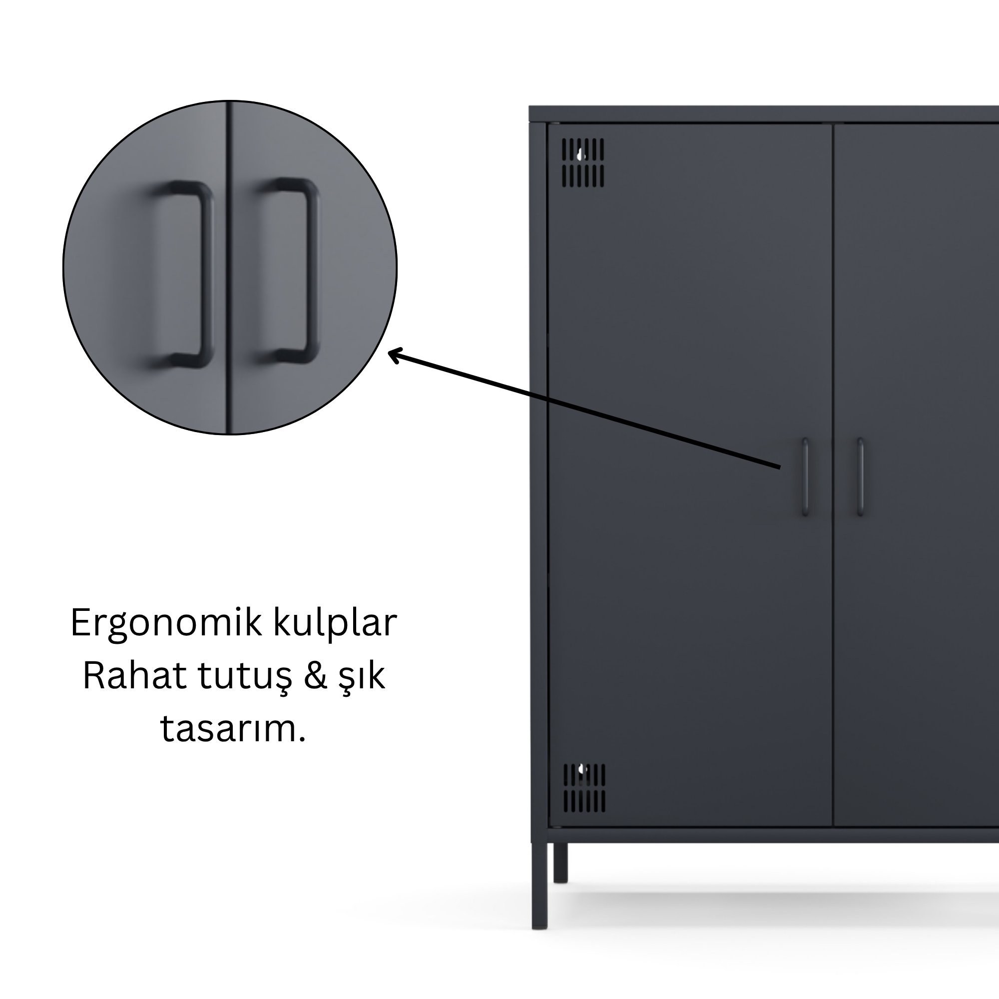 Pera Metal Dolap 2 Kapılı 80,50 x 40 x 109,50 cm - Ral 7016 Antrasit