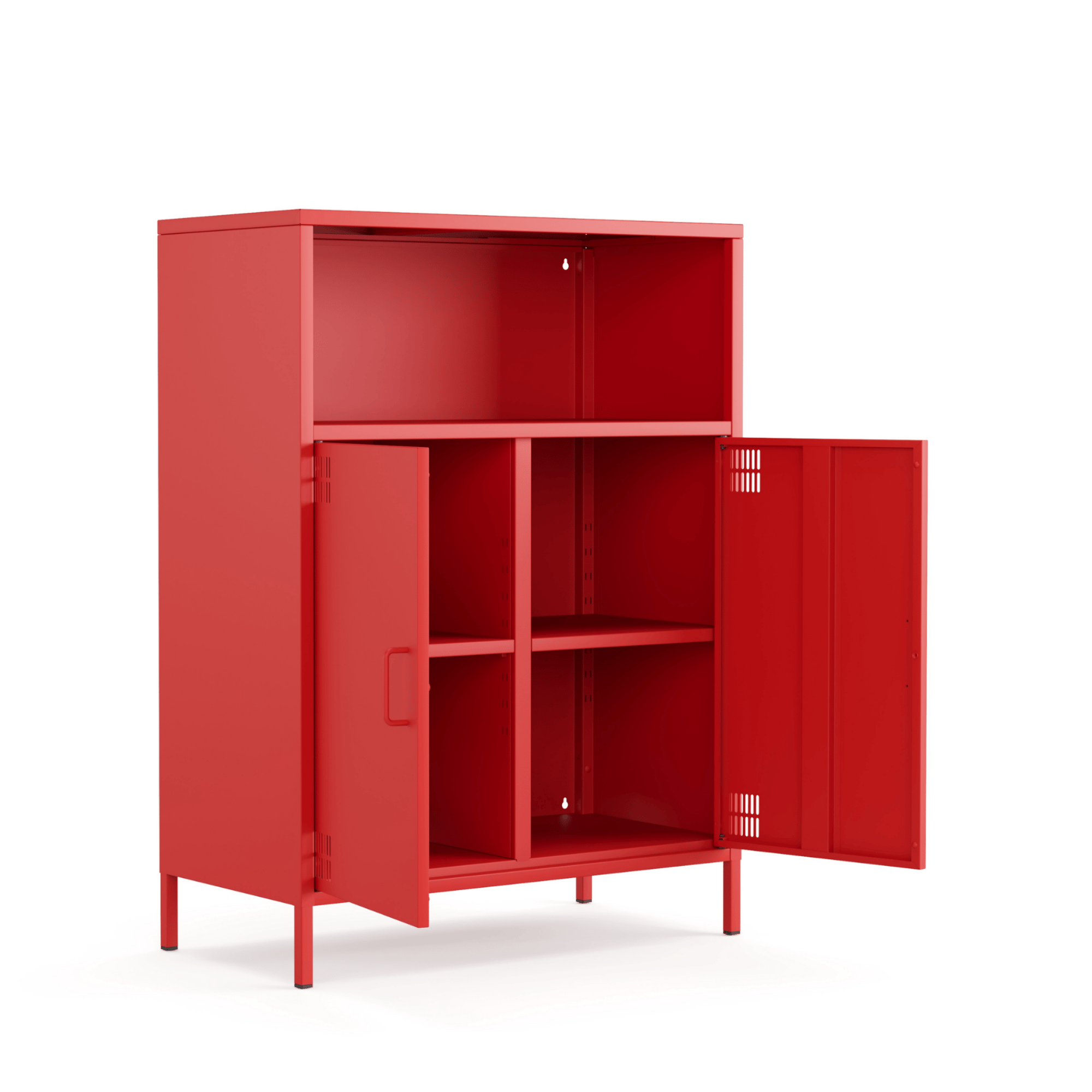 Pera Metal Dolap 2 Kapılı, Açık Raflı 80,50 x 40 x 109,50 cm - Ral 3020 Kırmızı