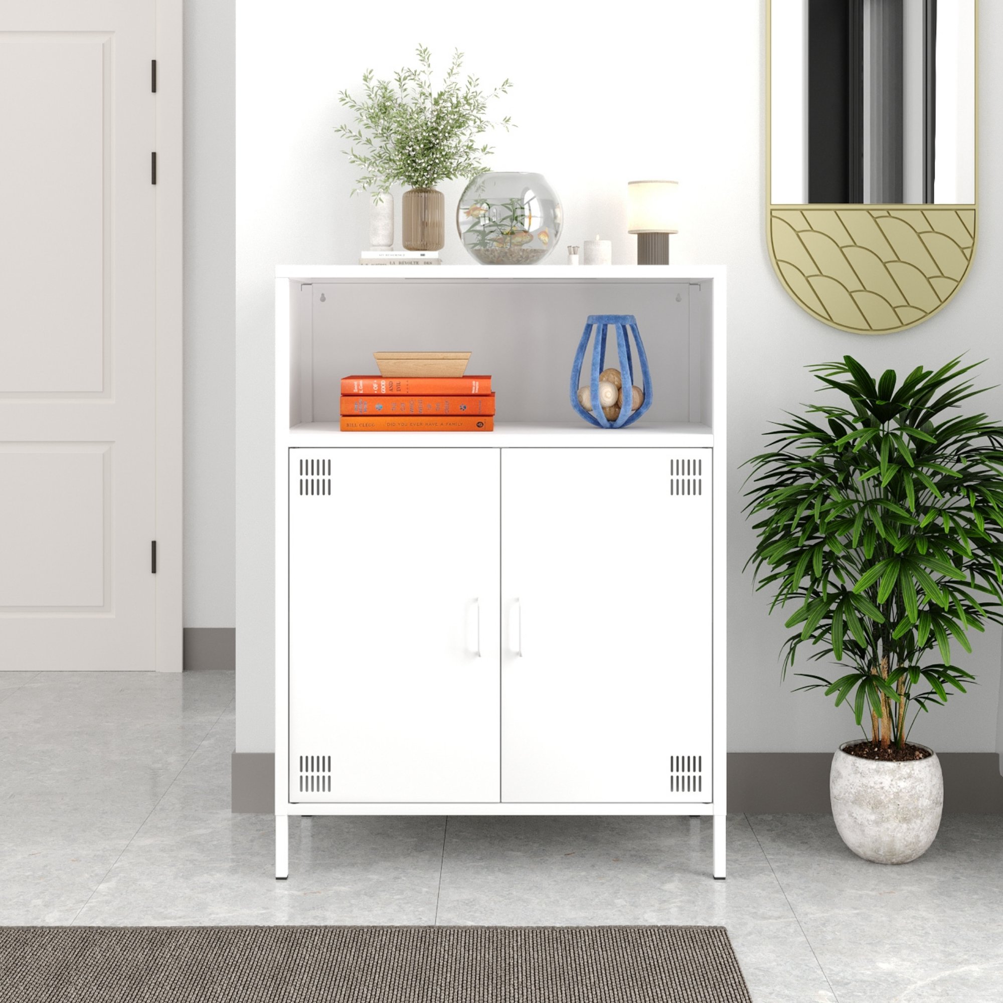 Pera Metal Dolap 2 Kapılı, Açık Raflı 80,50 x 40 x 109,50 cm - Ral 9016 Beyaz