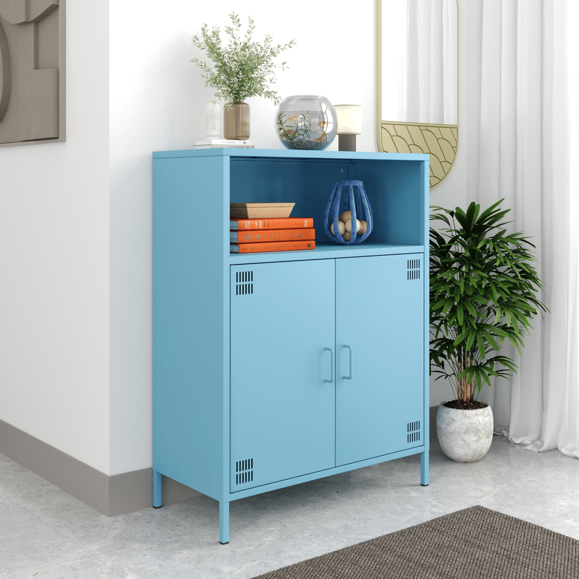 Pera Metal Dolap 2 Kapılı, Açık Raflı 80,50 x 40 x 109,50 cm - Ral 5024 Mavi