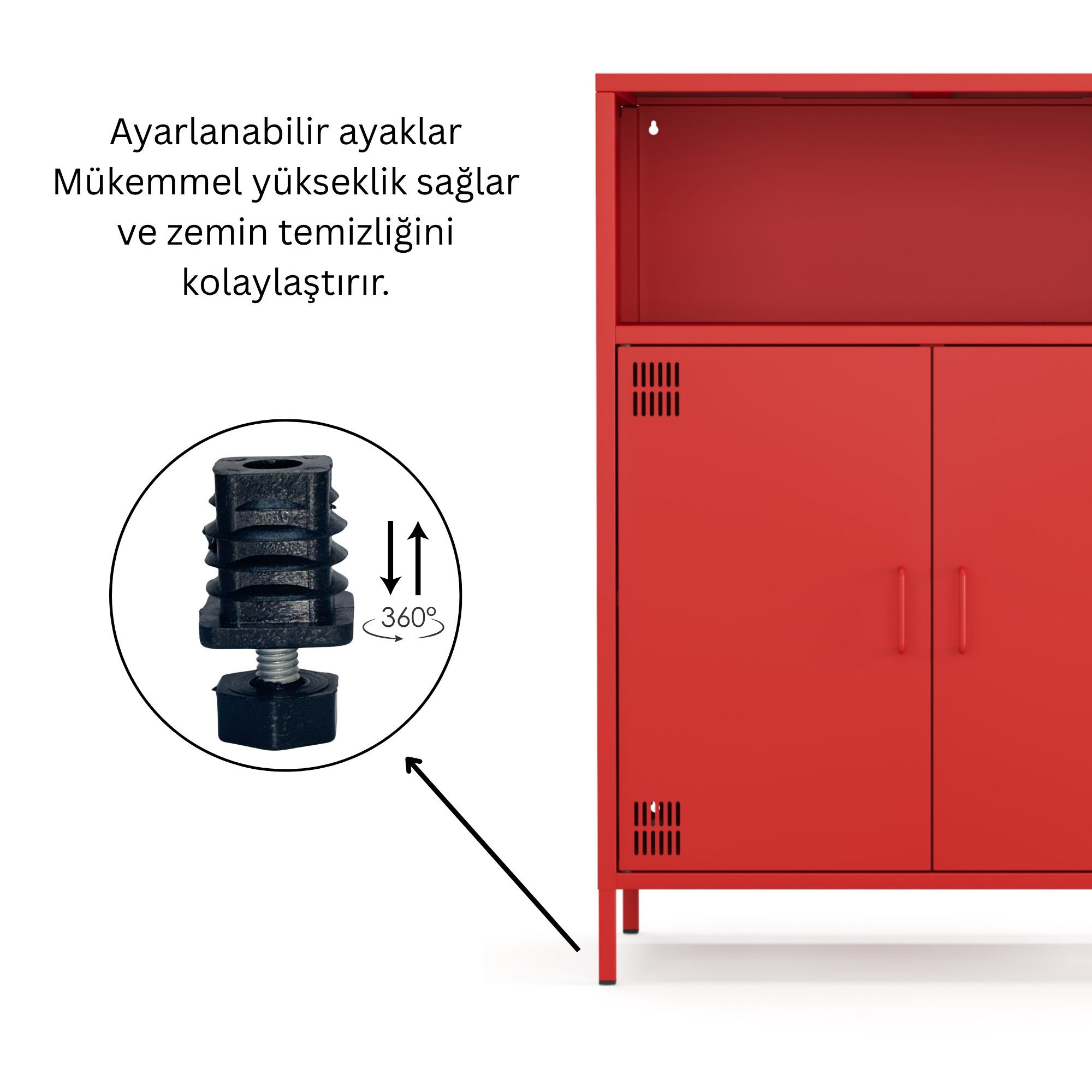 Pera Metal Dolap 2 Kapılı, Açık Raflı 80,50 x 40 x 109,50 cm - Ral 3020 Kırmızı