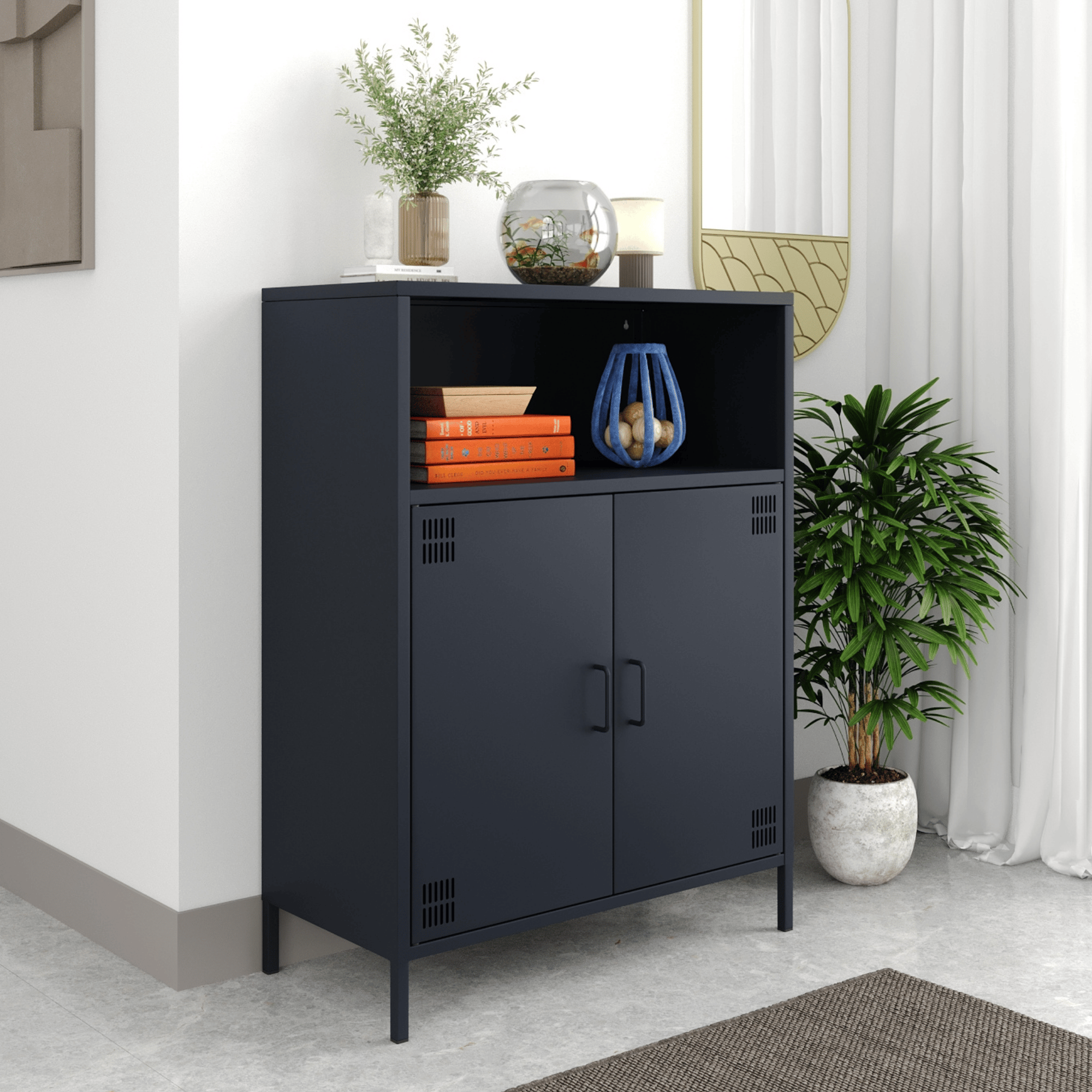 Pera Metal Dolap 2 Kapılı, Açık Raflı 80,50 x 40 x 109,50 cm - Ral 7016 Antrasit