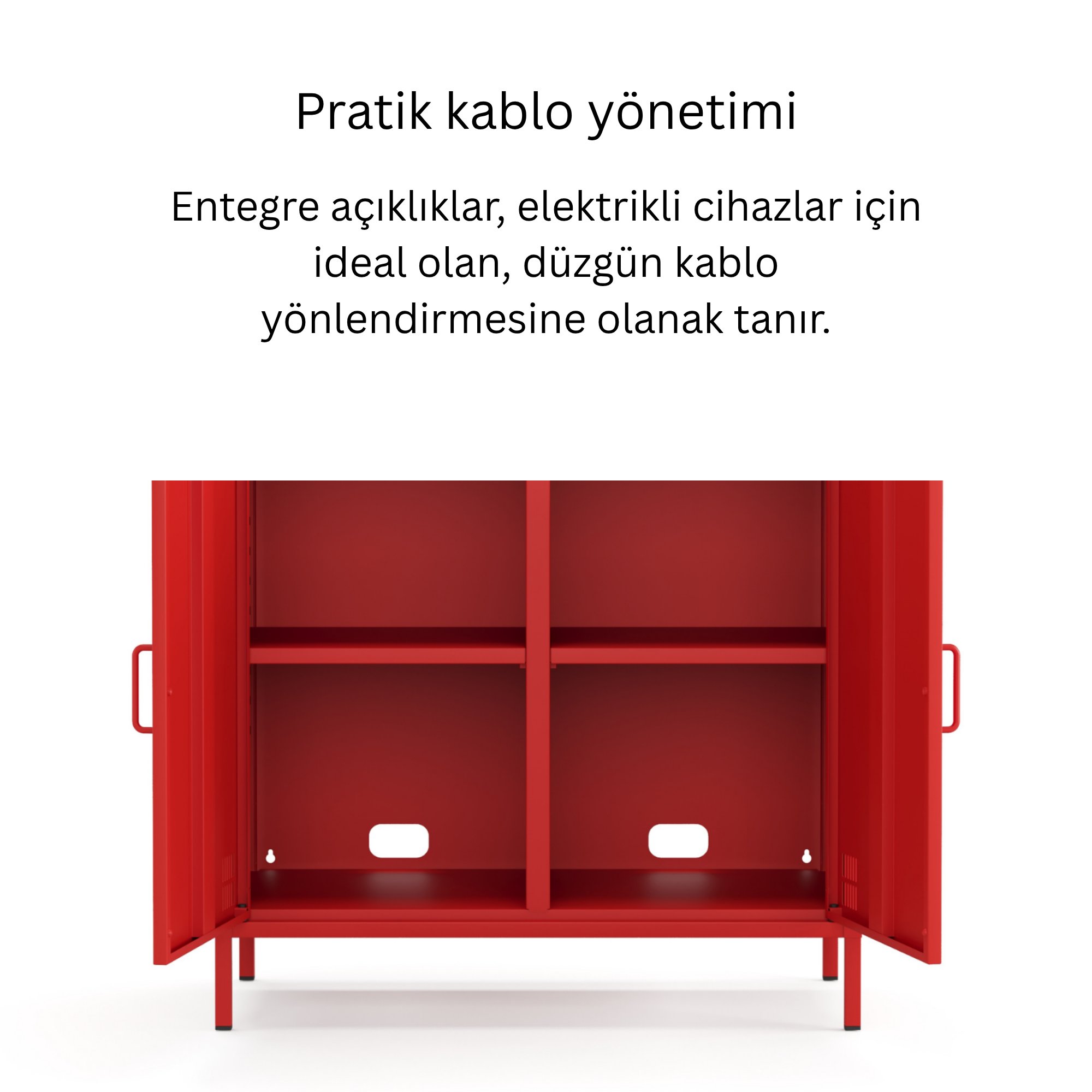 Pera Metal Dolap 2 Kapılı, Açık Raflı 80,50 x 40 x 109,50 cm - Ral 3020 Kırmızı