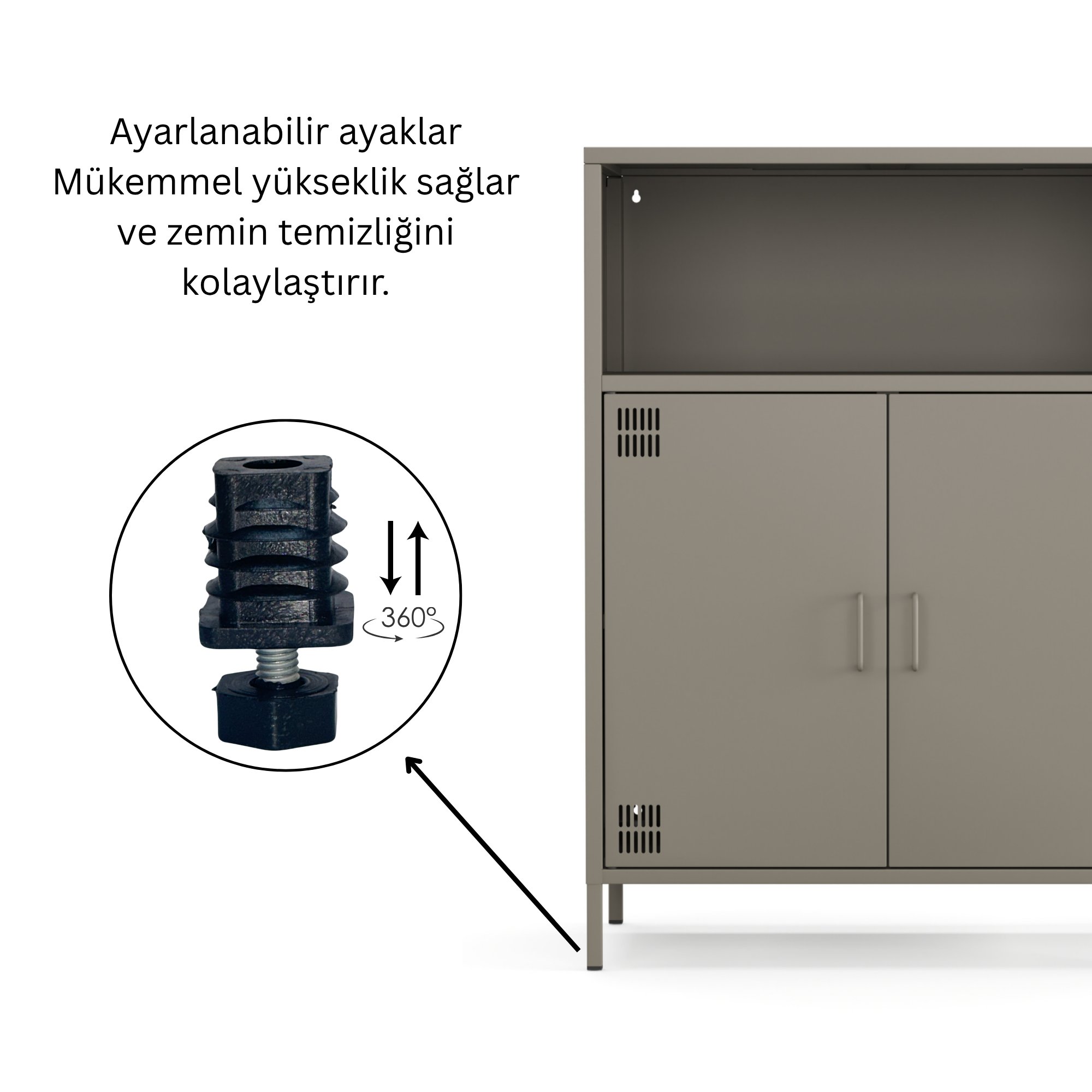 Pera Metal Dolap 2 Kapılı, Açık Raflı 80,50 x 40 x 109,50 cm - Ral 7039 Antrasit