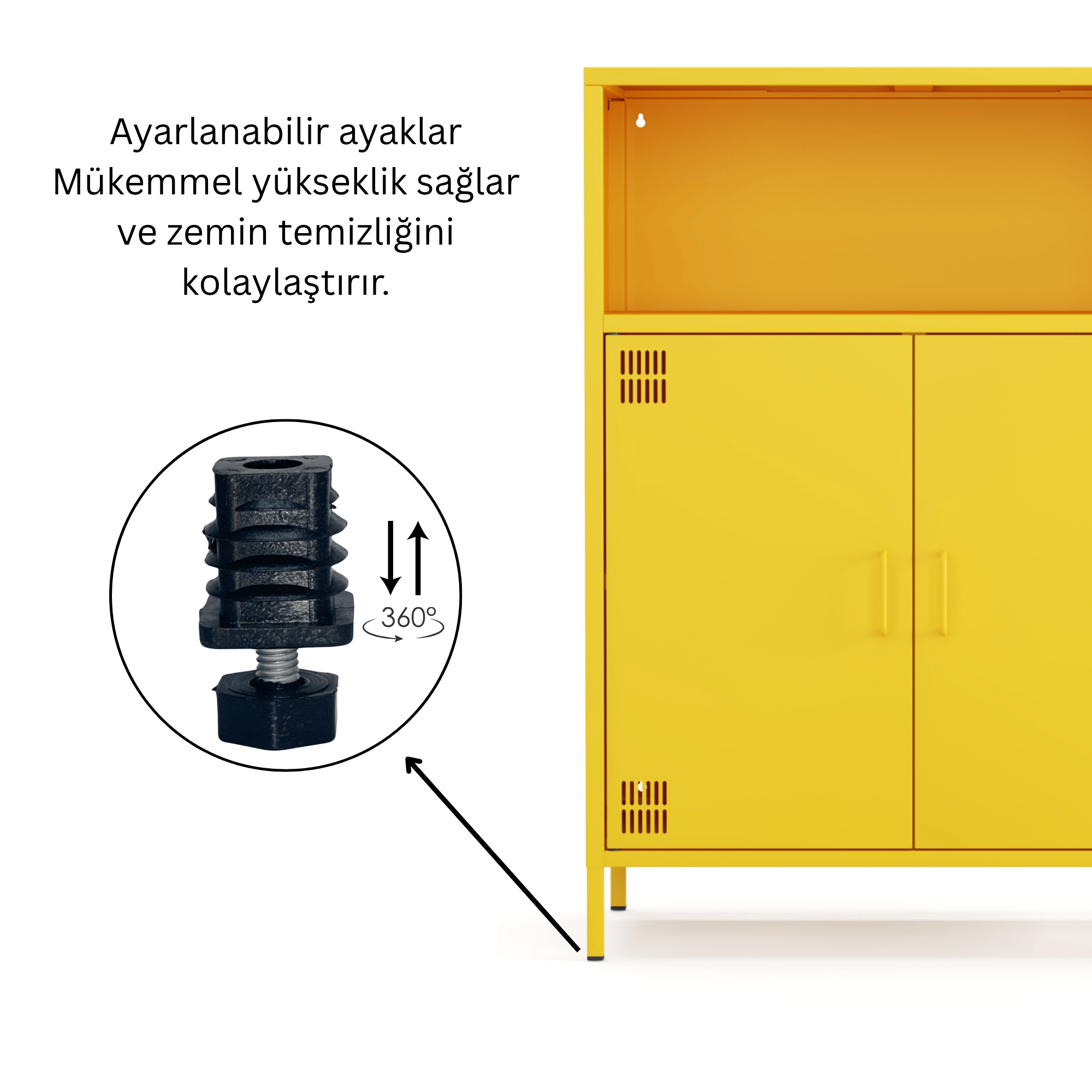 Pera Metal Dolap 2 Kapılı, Açık Raflı 80,50 x 40 x 109,50 cm - Ral 1018 Sarı