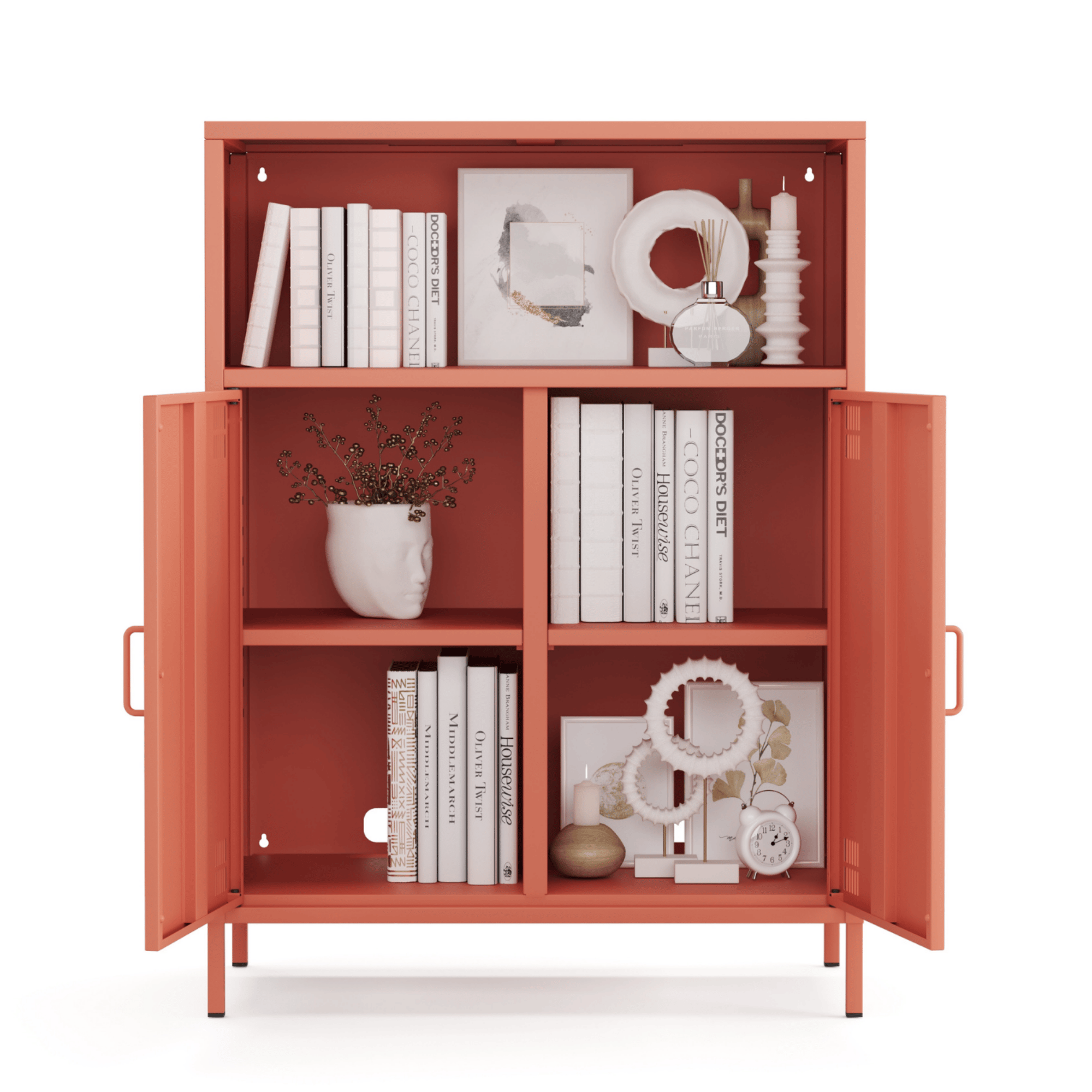 Pera Metal Dolap 2 Kapılı, Açık Raflı 80,50 x 40 x 109,50 cm - Ral 3022 Somon