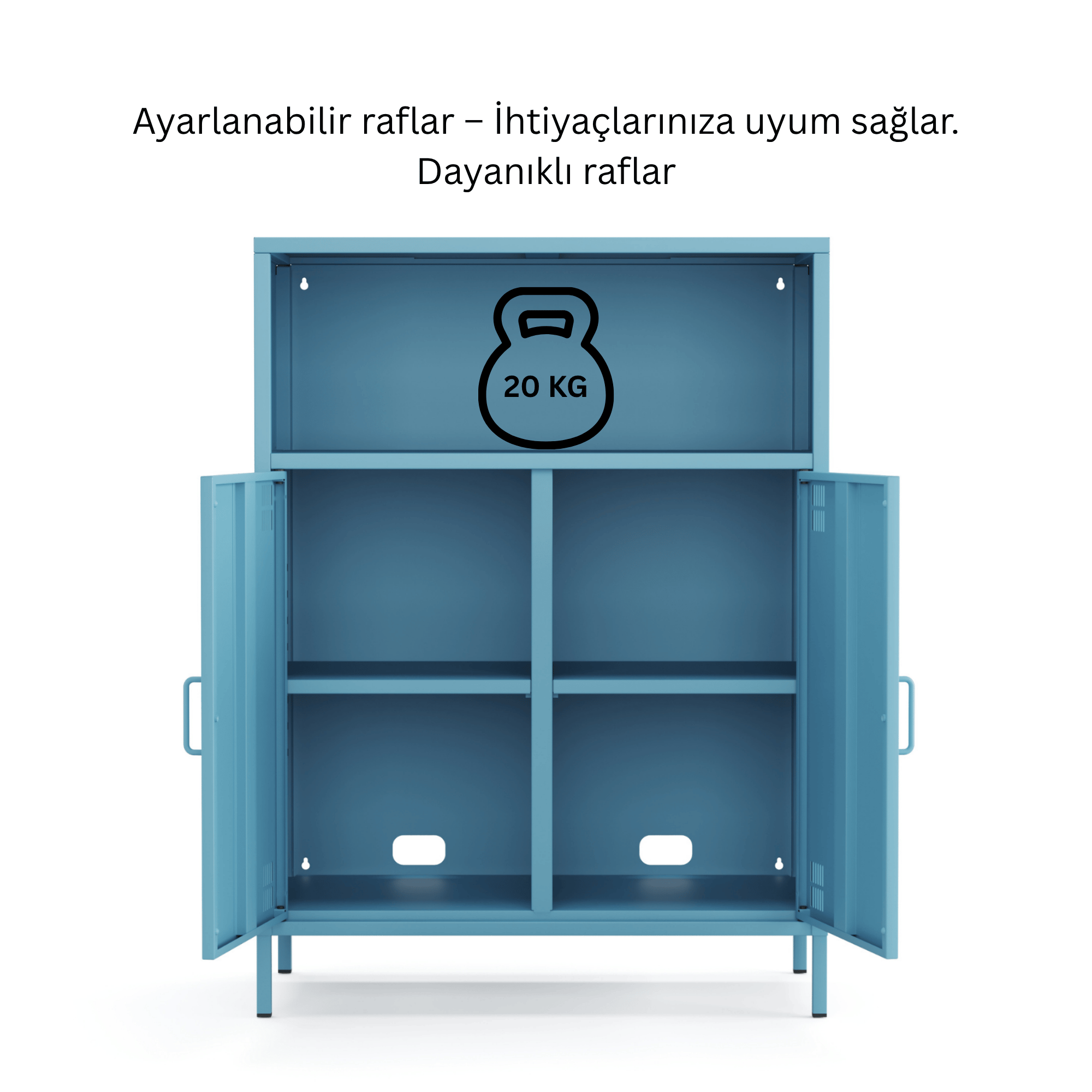 Pera Metal Dolap 2 Kapılı, Açık Raflı 80,50 x 40 x 109,50 cm - Ral 5024 Mavi