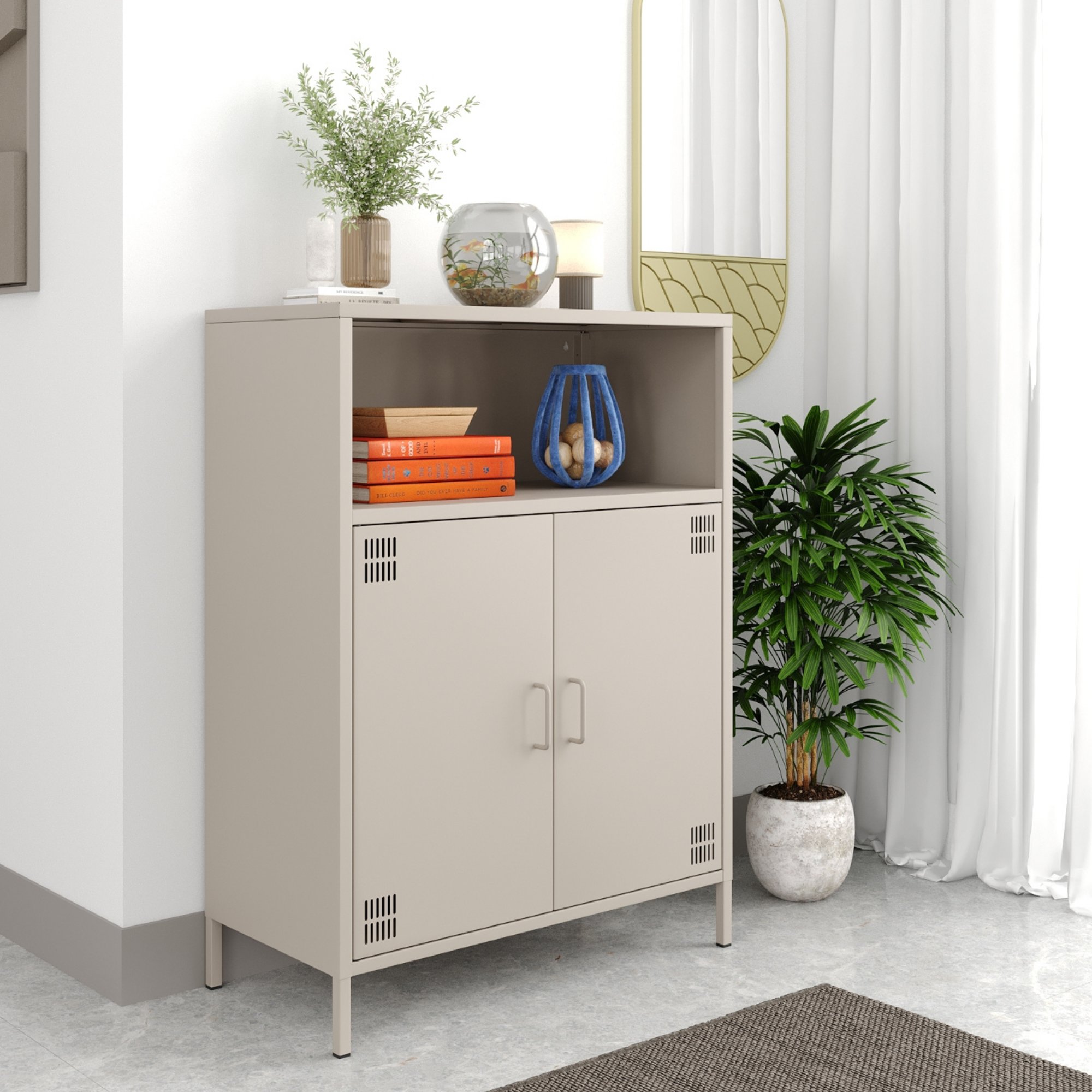 Pera Metal Dolap 2 Kapılı, Açık Raflı 80,50 x 40 x 109,50 cm - Bej Rengi