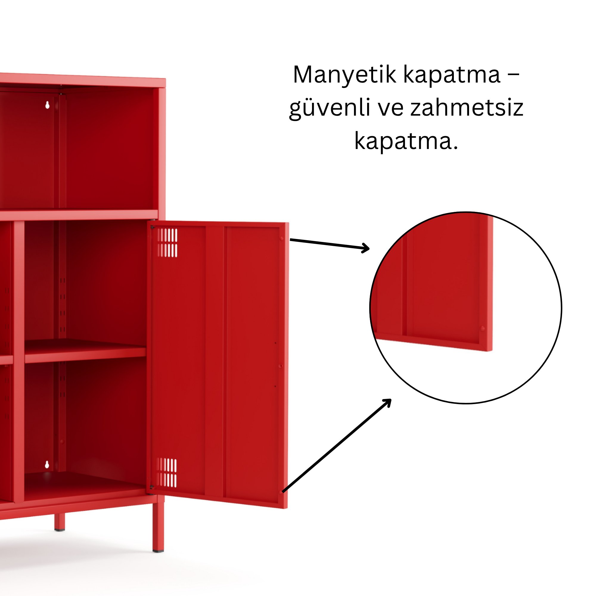 Pera Metal Dolap 2 Kapılı, Açık Raflı 80,50 x 40 x 109,50 cm - Ral 3020 Kırmızı