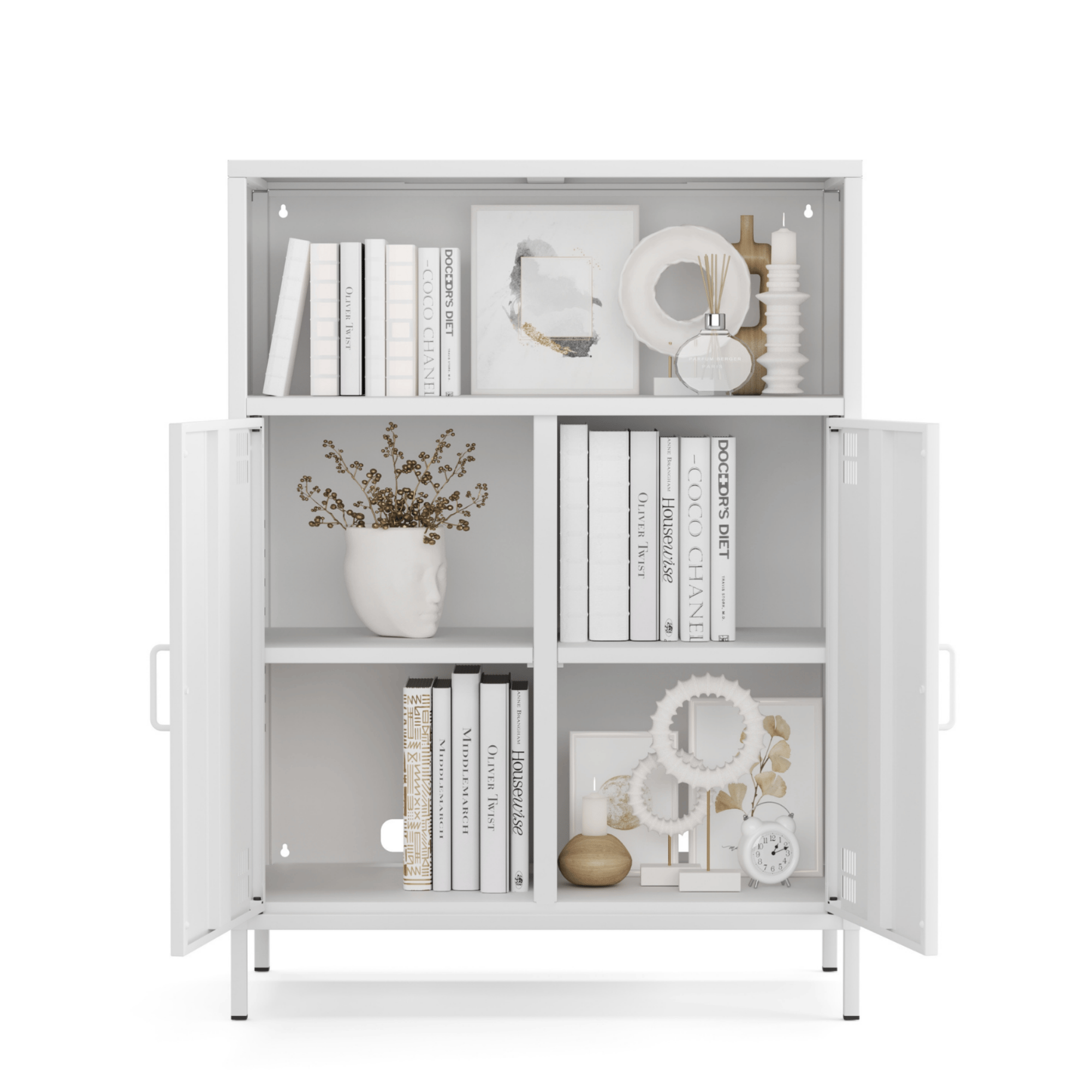 Pera Metal Dolap 2 Kapılı, Açık Raflı 80,50 x 40 x 109,50 cm - Ral 9016 Beyaz
