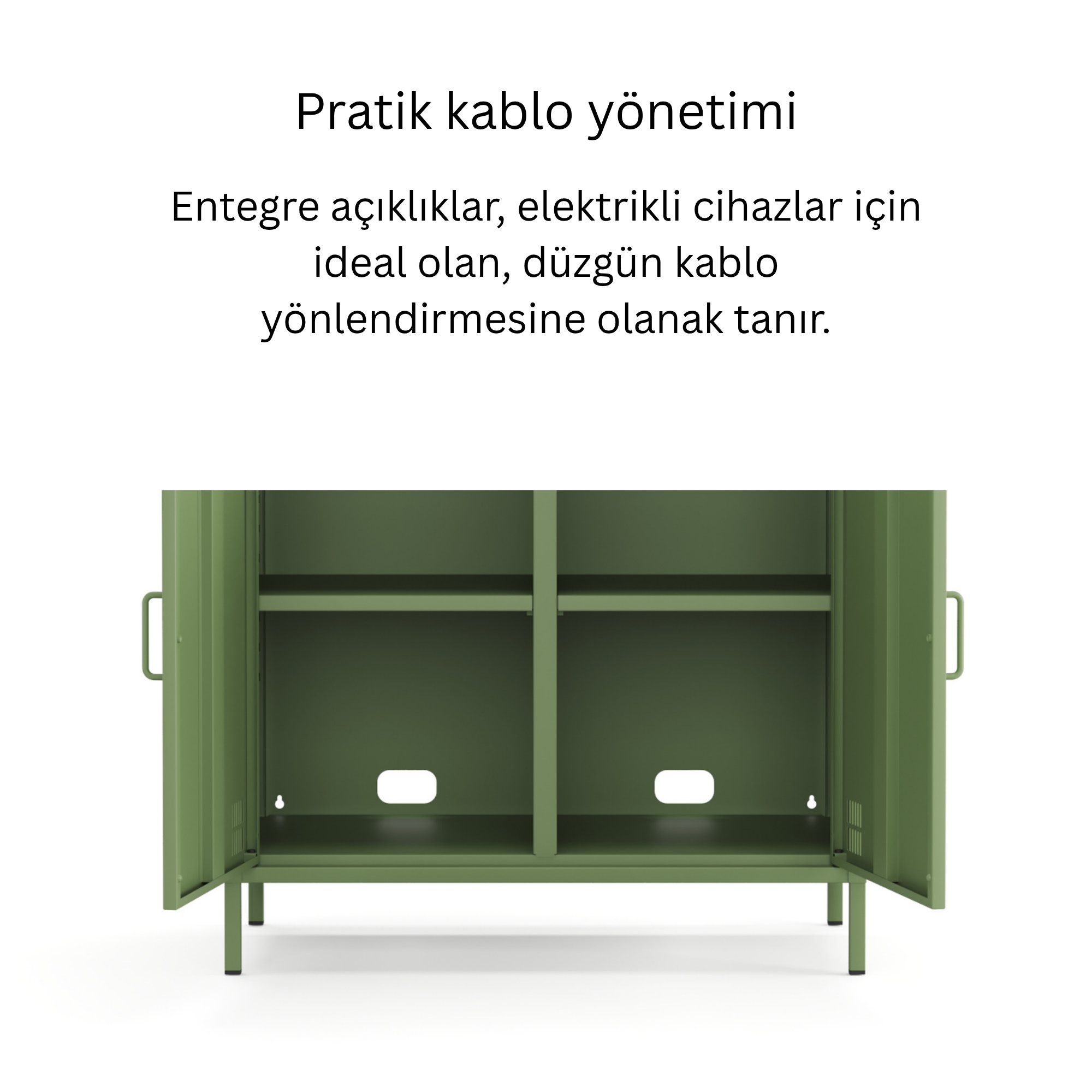 Pera Metal Dolap 2 Kapılı, Açık Raflı 80,50 x 40 x 109,50 cm - Ral 6011 Yeşil
