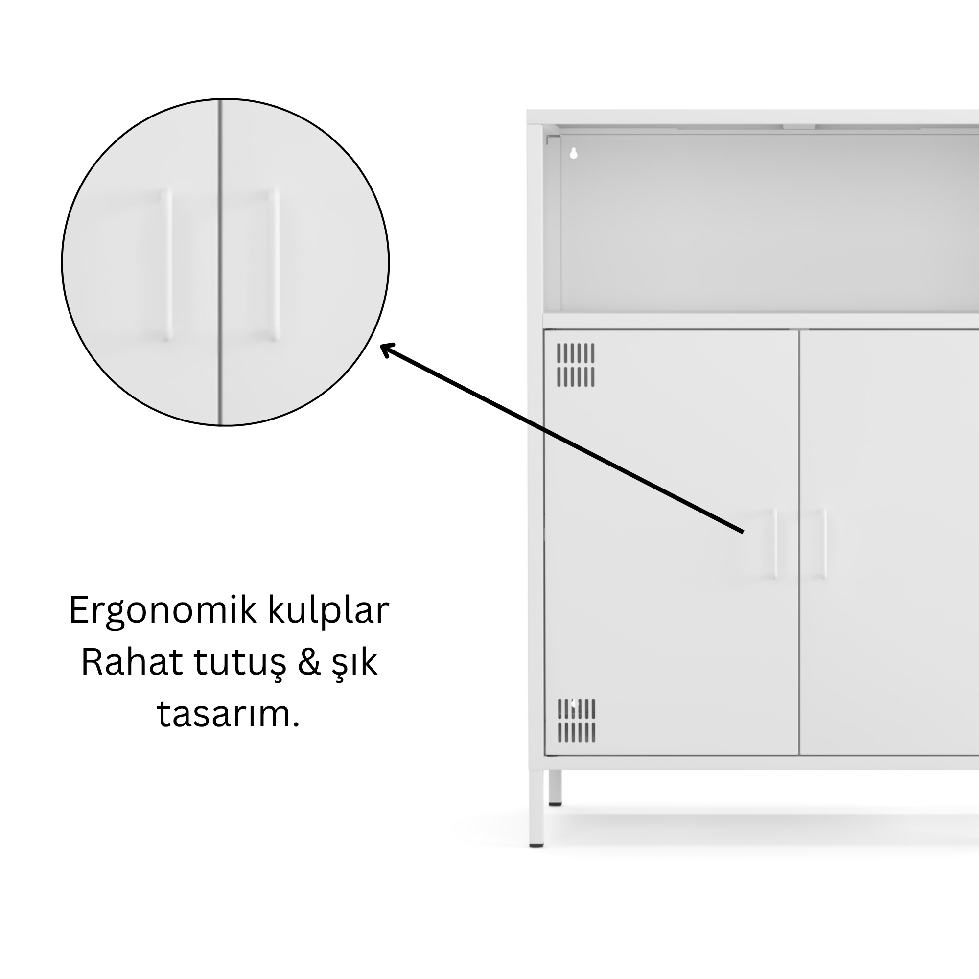 Pera Metal Dolap 2 Kapılı, Açık Raflı 80,50 x 40 x 109,50 cm - Ral 9016 Beyaz