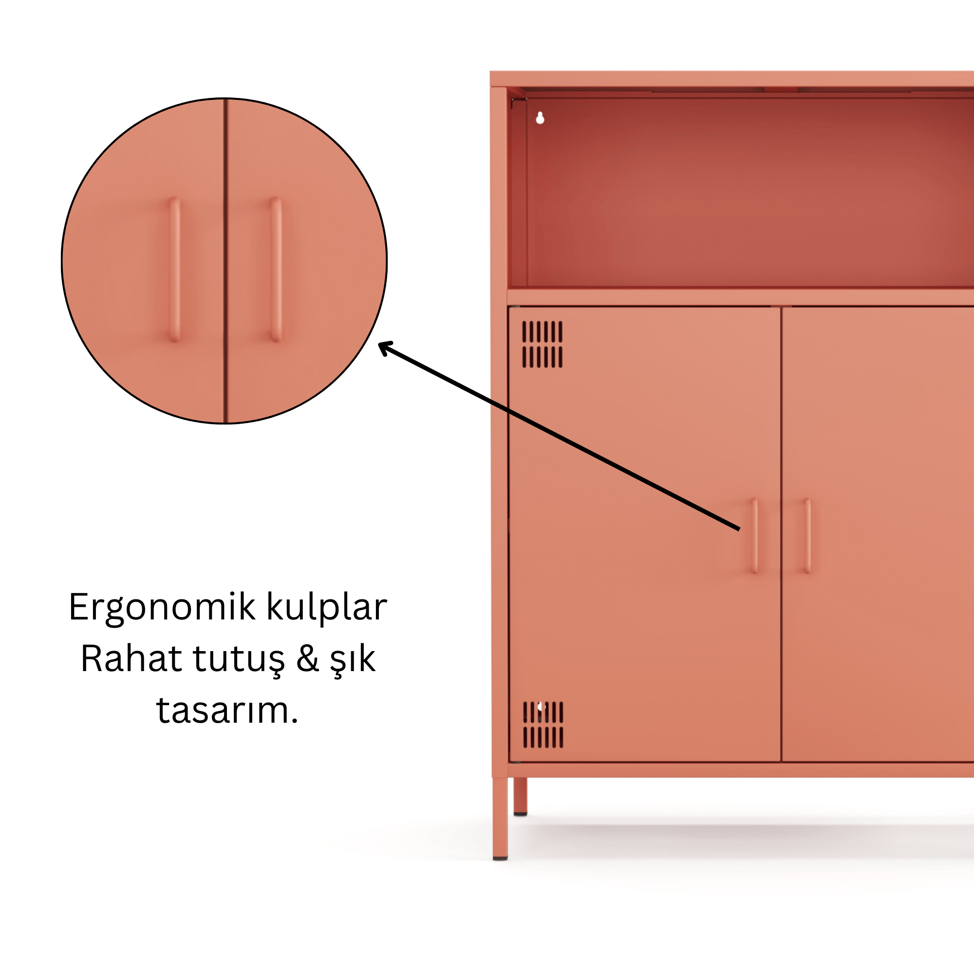 Pera Metal Dolap 2 Kapılı, Açık Raflı 80,50 x 40 x 109,50 cm - Ral 3022 Somon