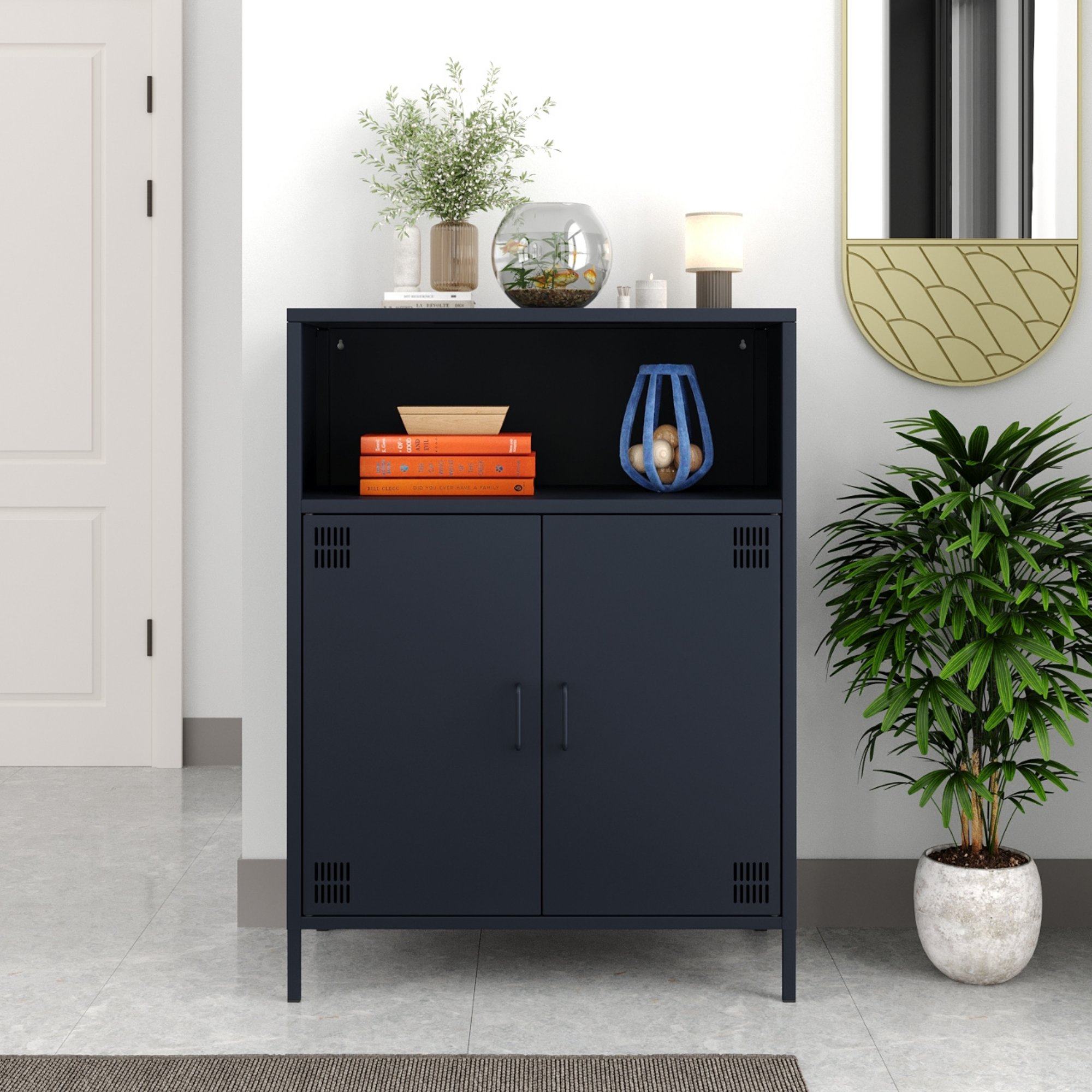 Pera Metal Dolap 2 Kapılı, Açık Raflı 80,50 x 40 x 109,50 cm - Ral 7016 Antrasit