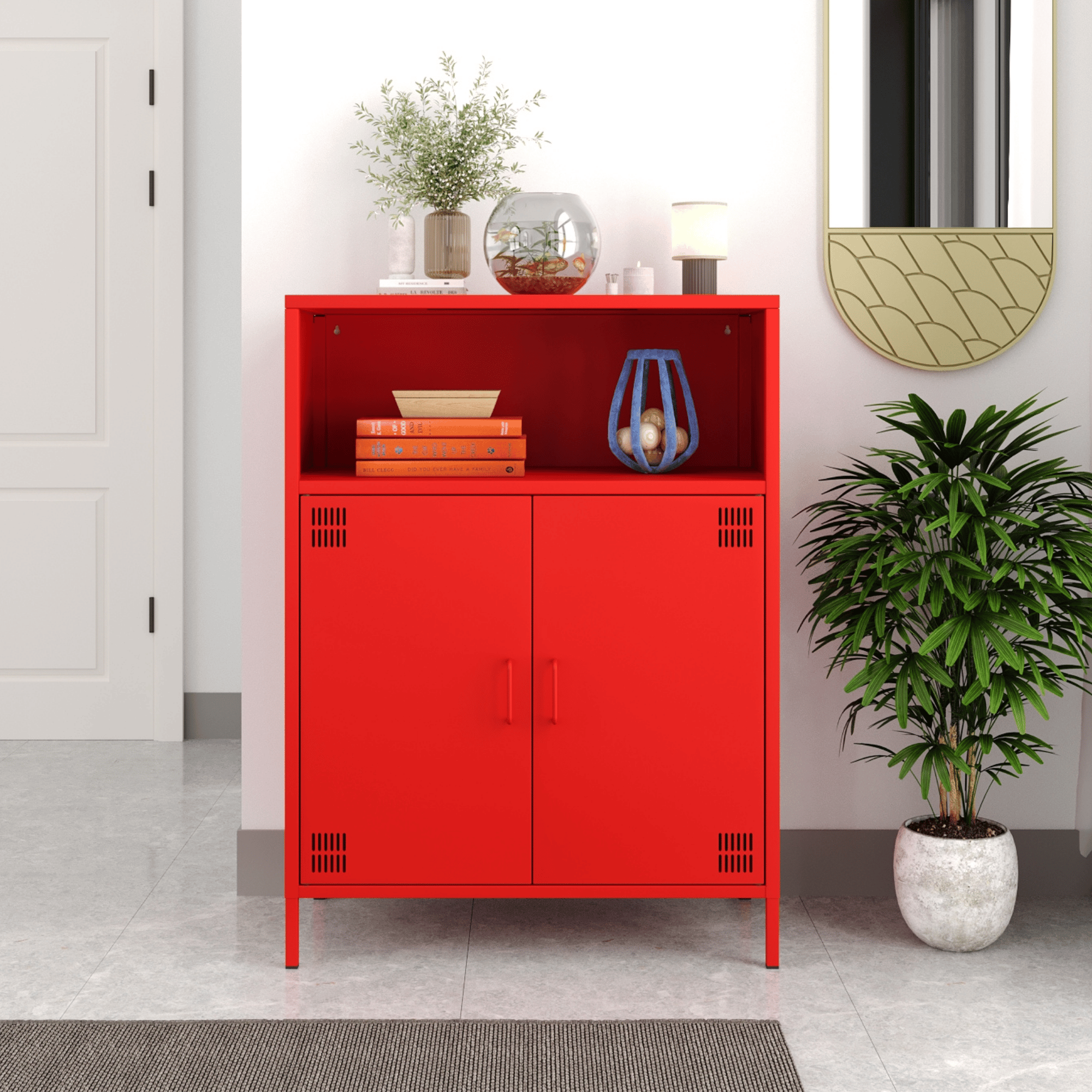 Pera Metal Dolap 2 Kapılı, Açık Raflı 80,50 x 40 x 109,50 cm - Ral 3020 Kırmızı